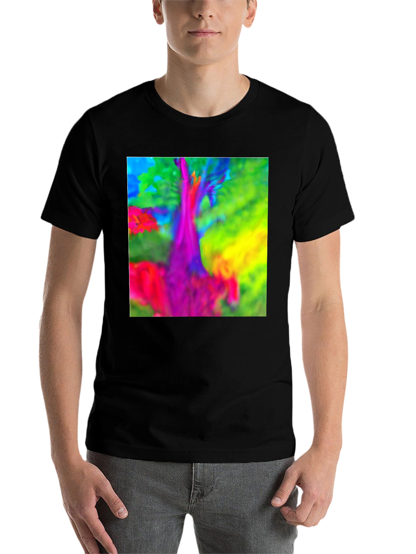 Black Vibrant Tree Graphic T-Shirt view 7
