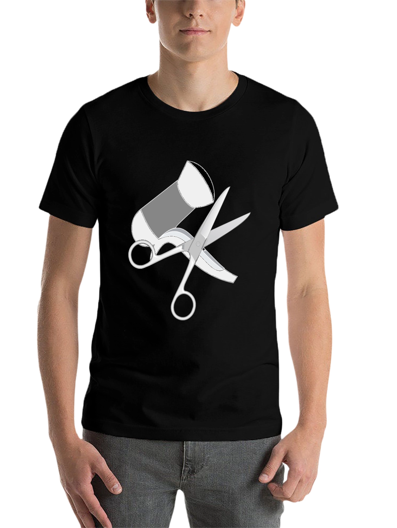 Black Hair Stylist T-Shirt - Scissors & Blower Graphic Tee view 7