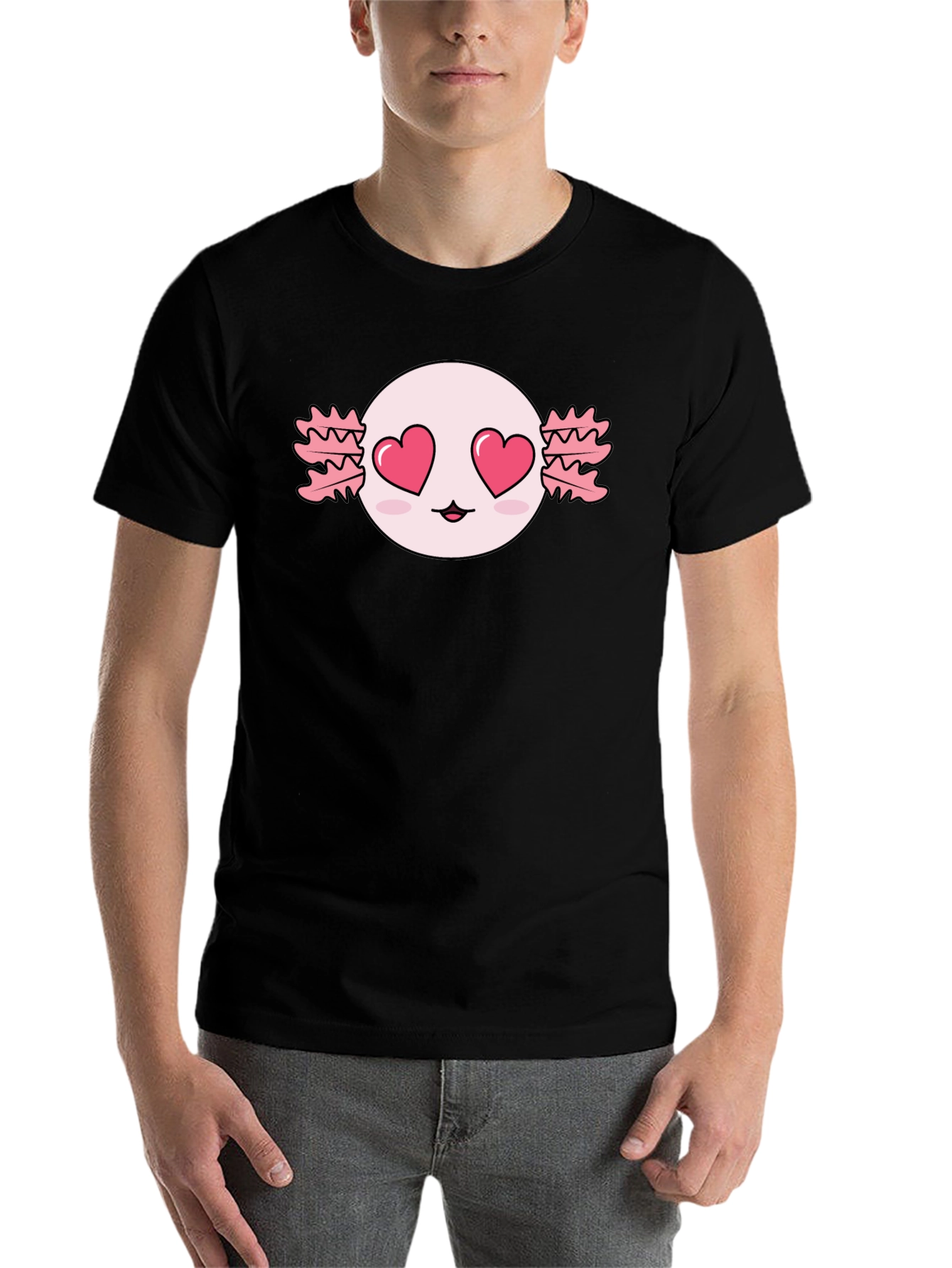 Black Axolotl Heart Eyes T-Shirt - Kawaii Black Tee view 7
