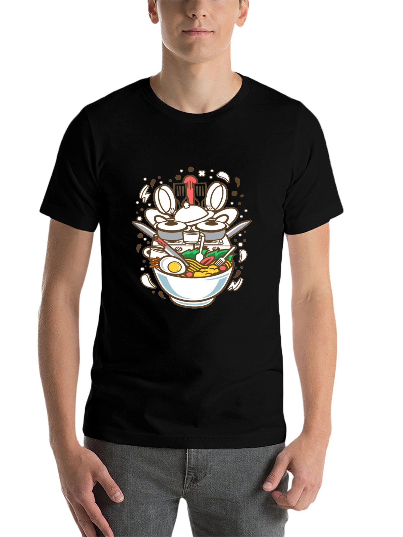 Black Ramen Drummer T-Shirt - Foodie Music Lover Tee view 7