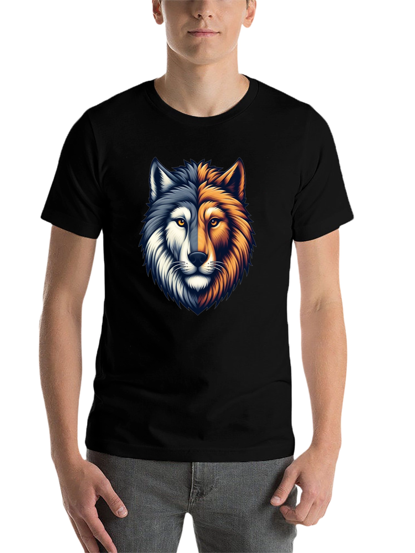 Black Two-Faced Wolf Graphic T-Shirt - Black view 7