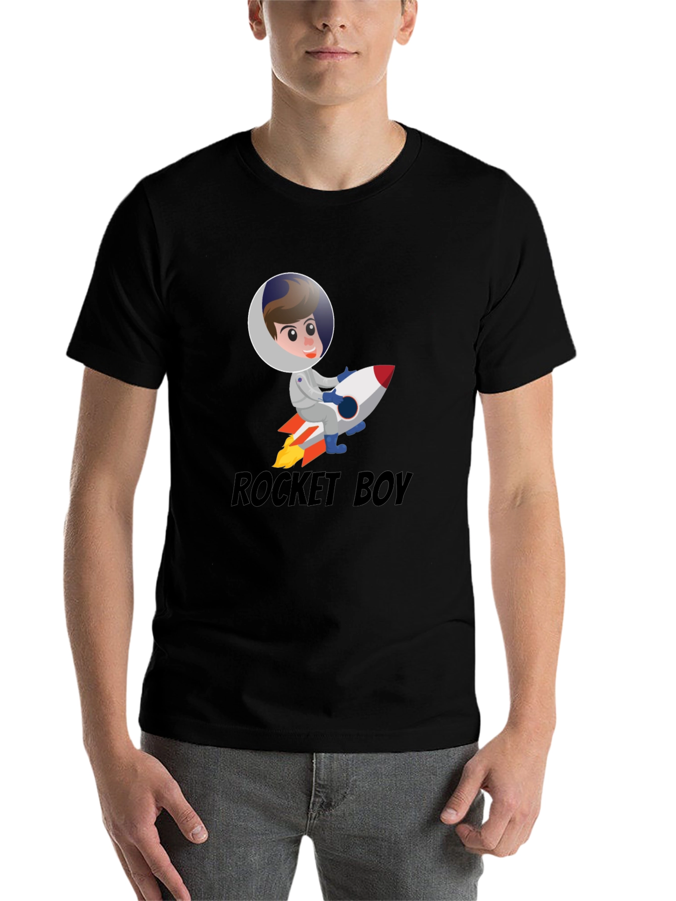 Black Rocket Boy Graphic T-Shirt - Funky Space Adventure Tee view 7