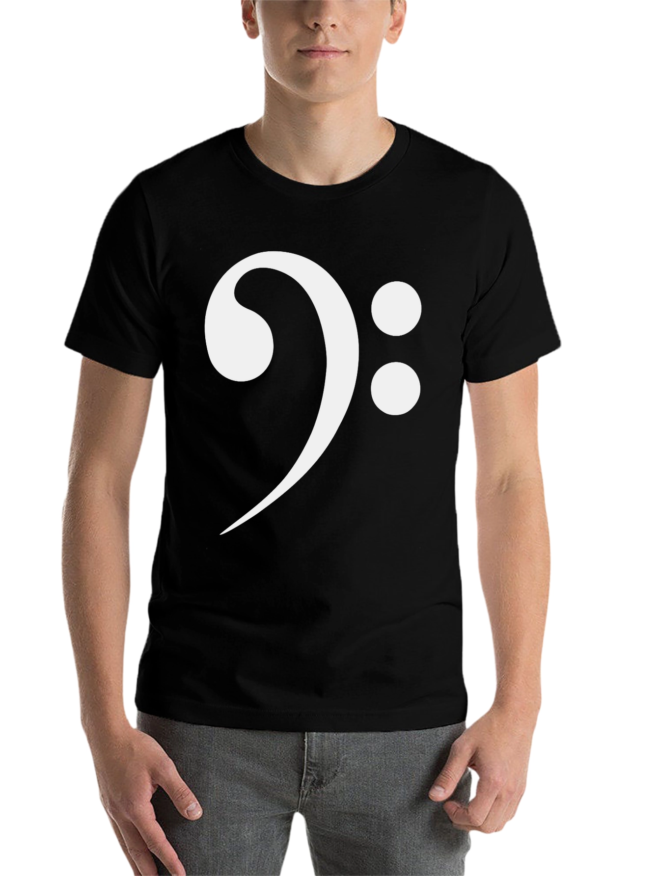 Black Bass Clef Black T-Shirt - Musical Graphic Tee view 7