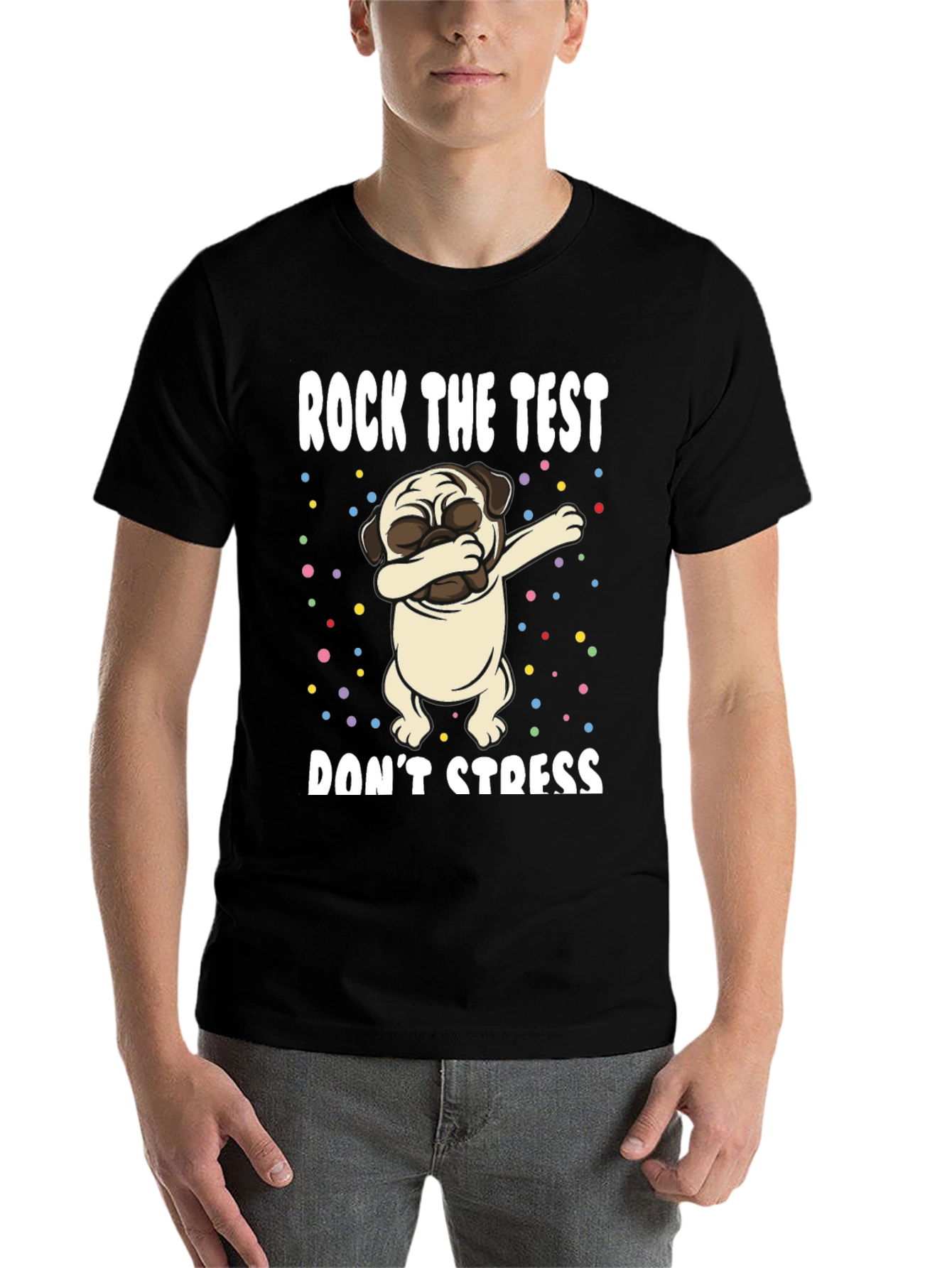 Black Rock The Test Funny Pug T-Shirt view 7