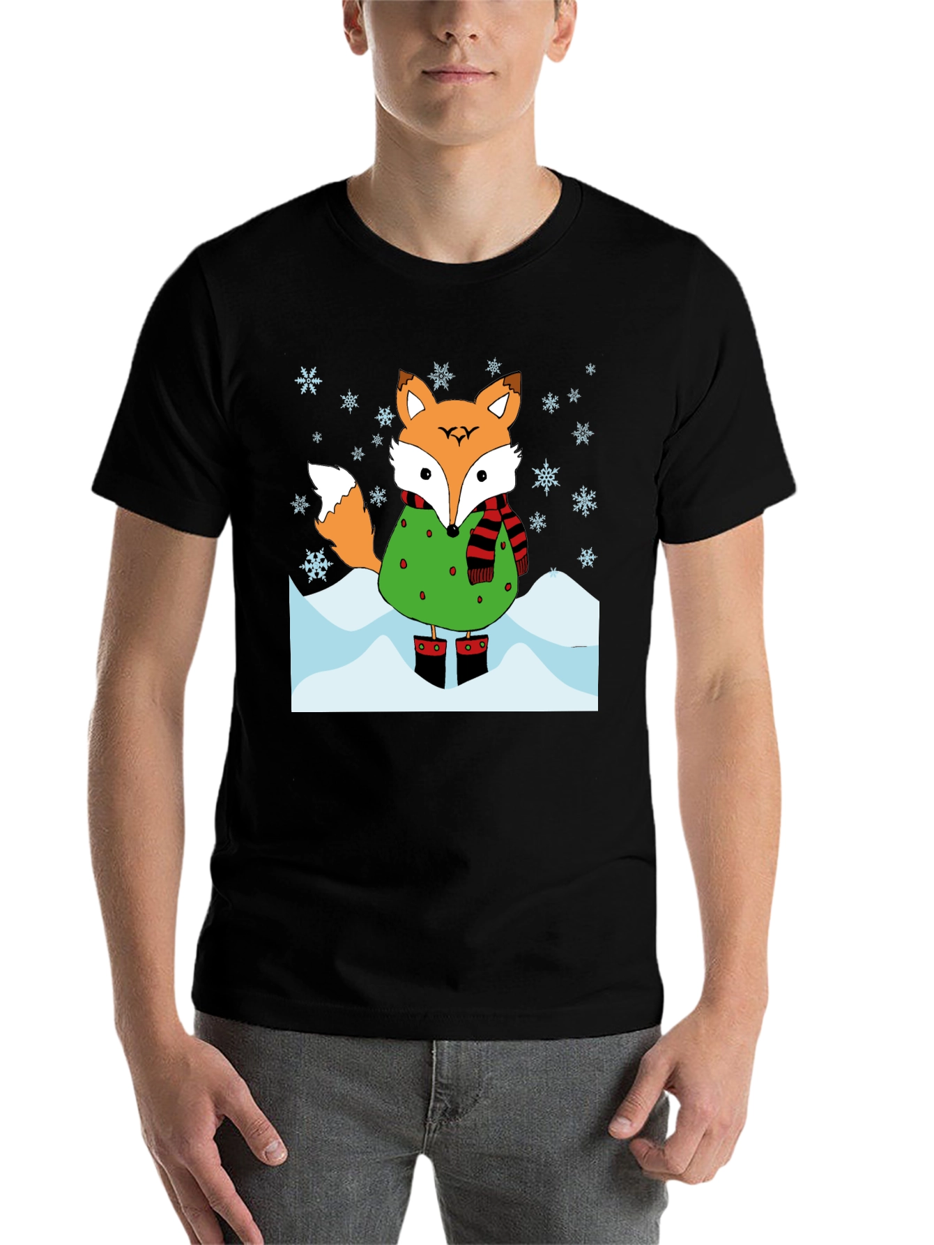 Black Winter Fox Graphic T-Shirt view 7