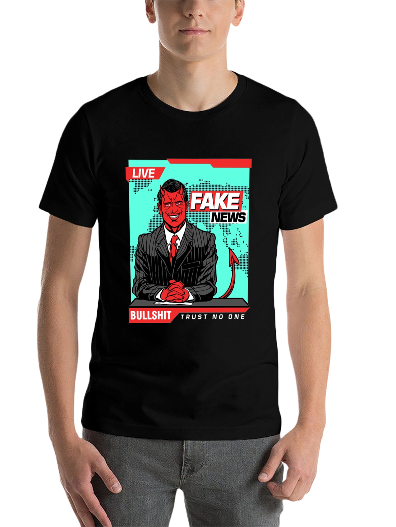 Black Fake News Devil T-Shirt - Trust No One view 7