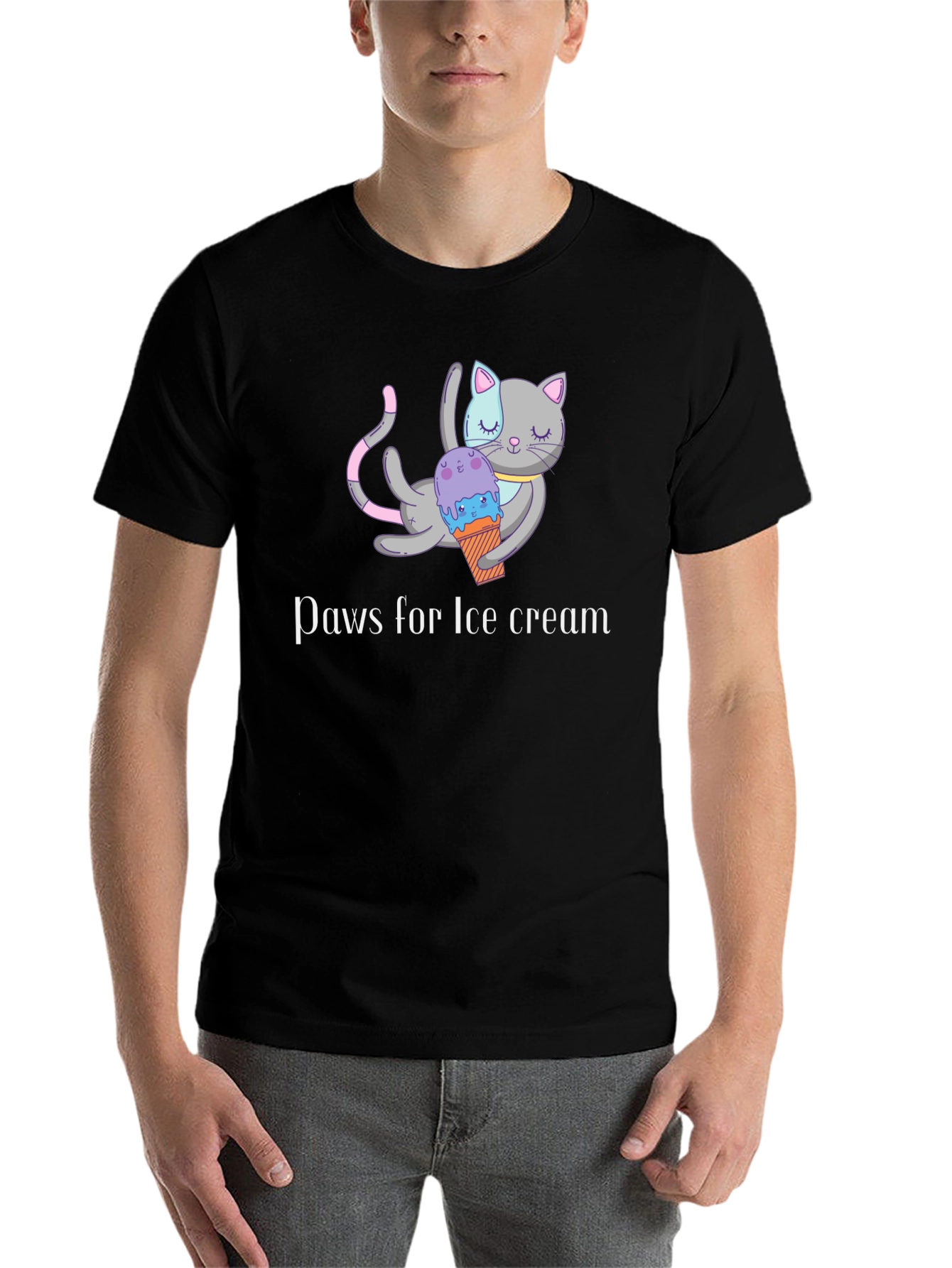 Black Paws for Ice Cream Black T-Shirt view 7
