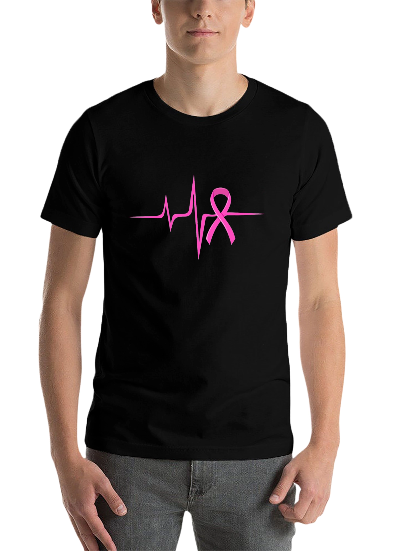 Pink Ribbon Heartbeat T-Shirt - Breast Cancer Awareness - 7