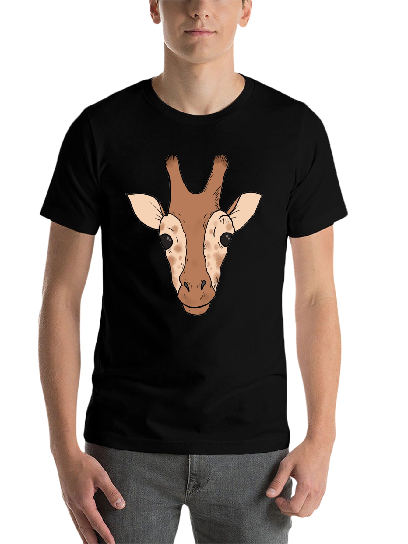 Black Giraffe Head Graphic Tee - Black Casual T-Shirt view 7
