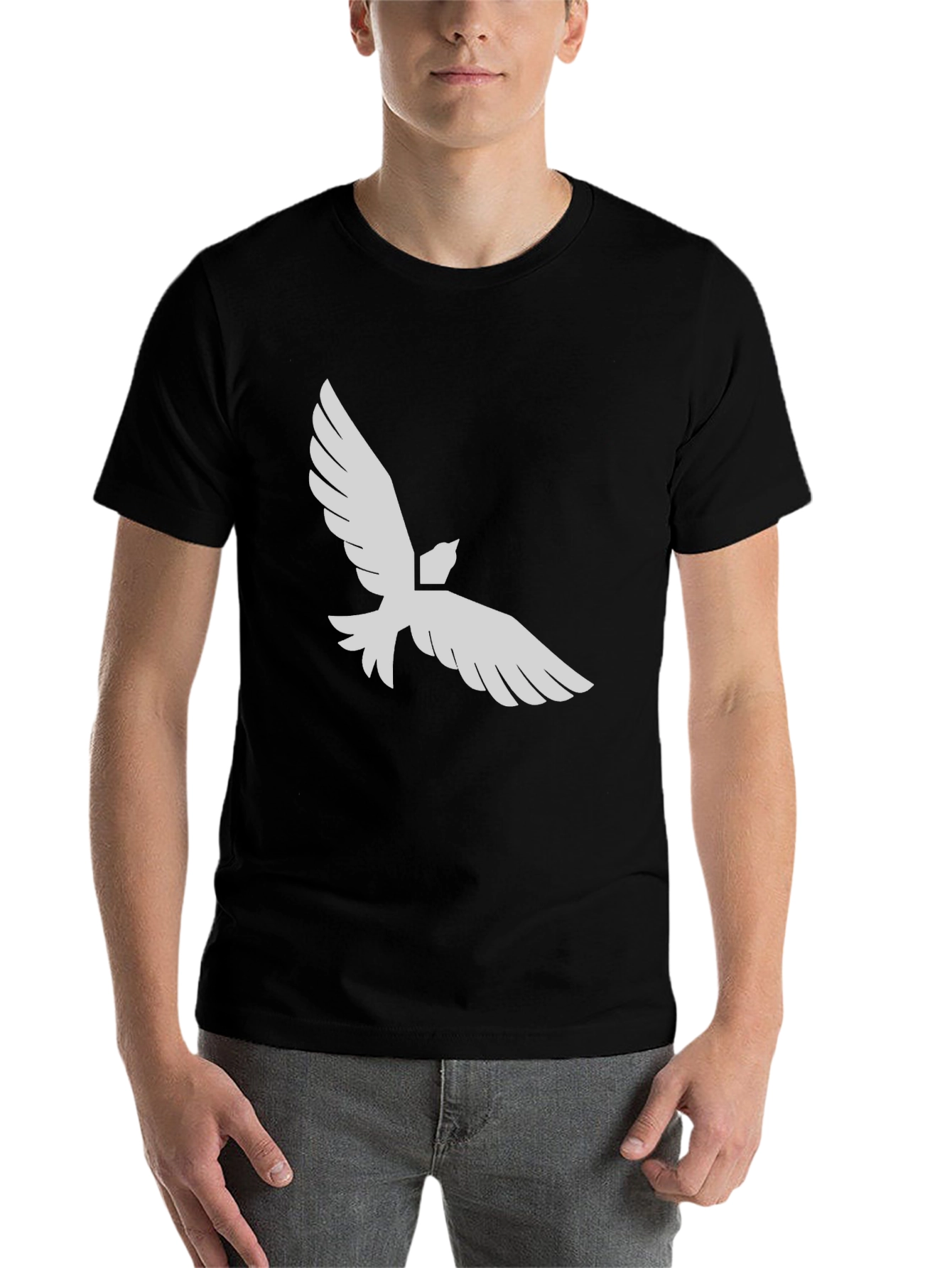 Black Black T-Shirt with White Dove Graphic Print view 7