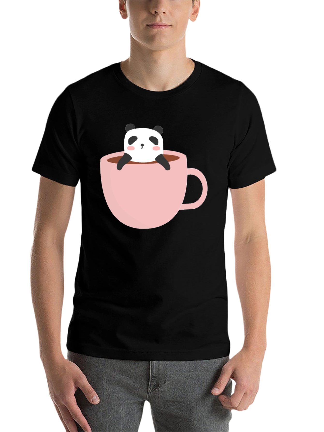 Black Panda in a Cup Graphic Tee - Soft Black Shirt view 7
