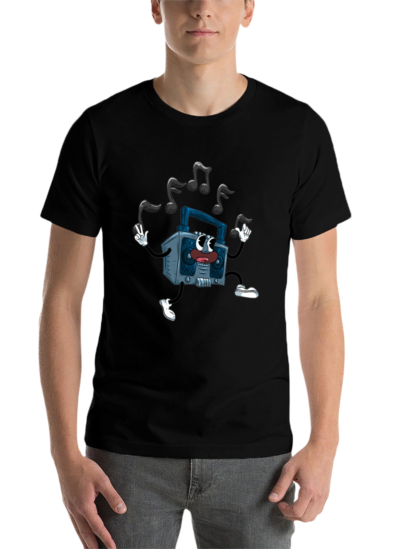 Black Retro Cartoon Boombox Graphic Tee view 7