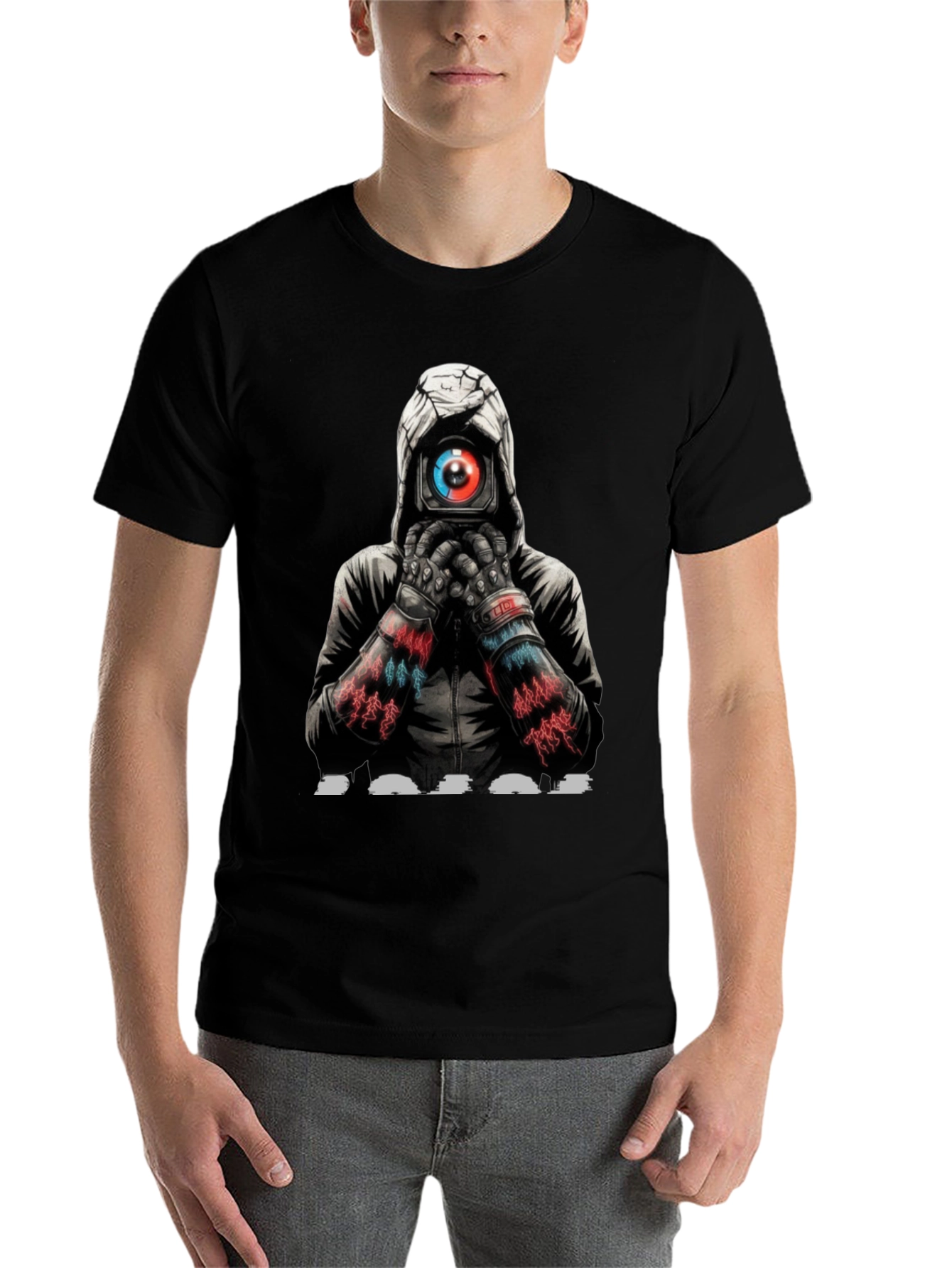 Black Cyberpunk Camera Eye Graphic Black T-Shirt view 7
