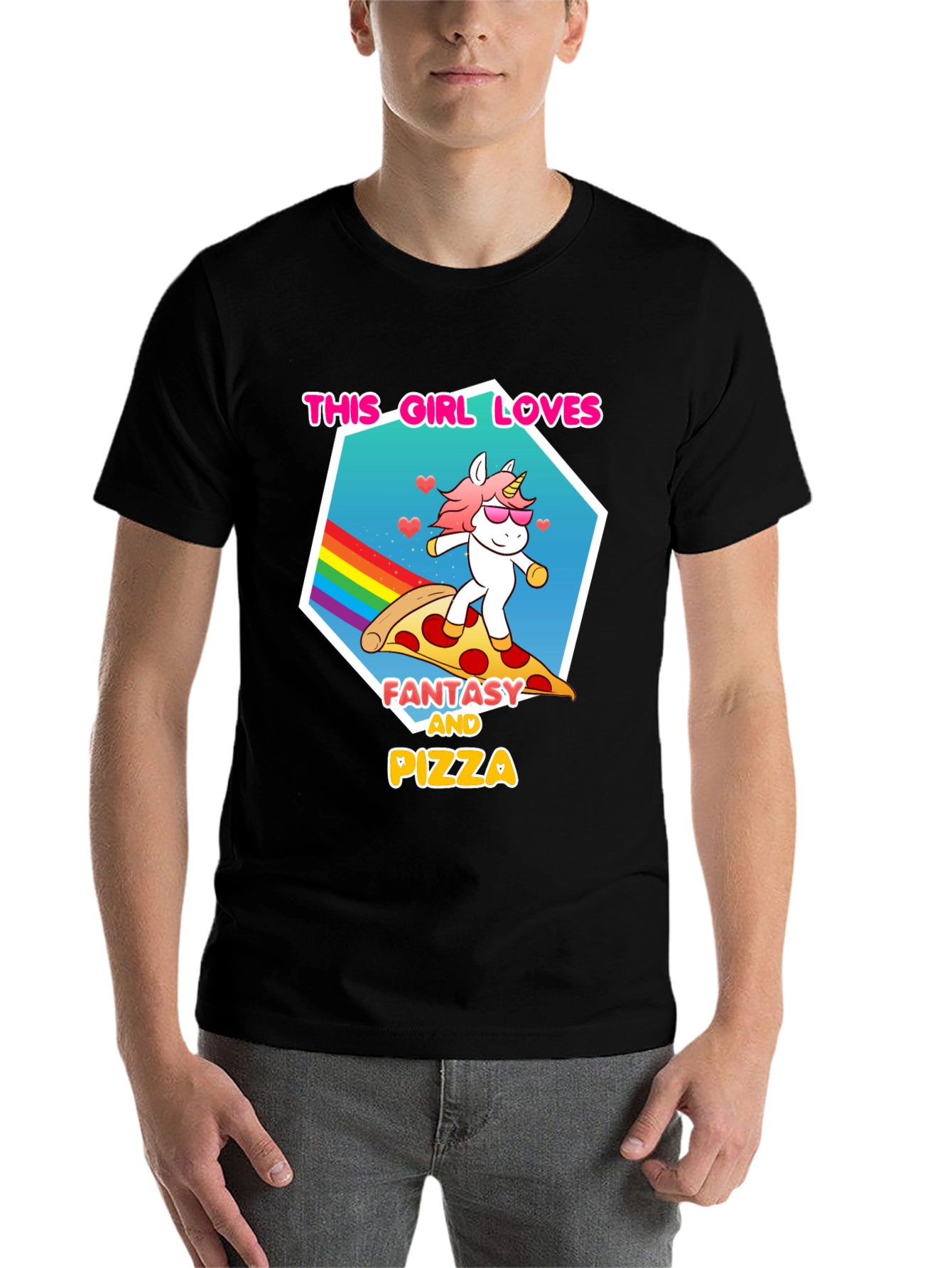 Black Unicorn Pizza Fantasy Graphic Tee view 7