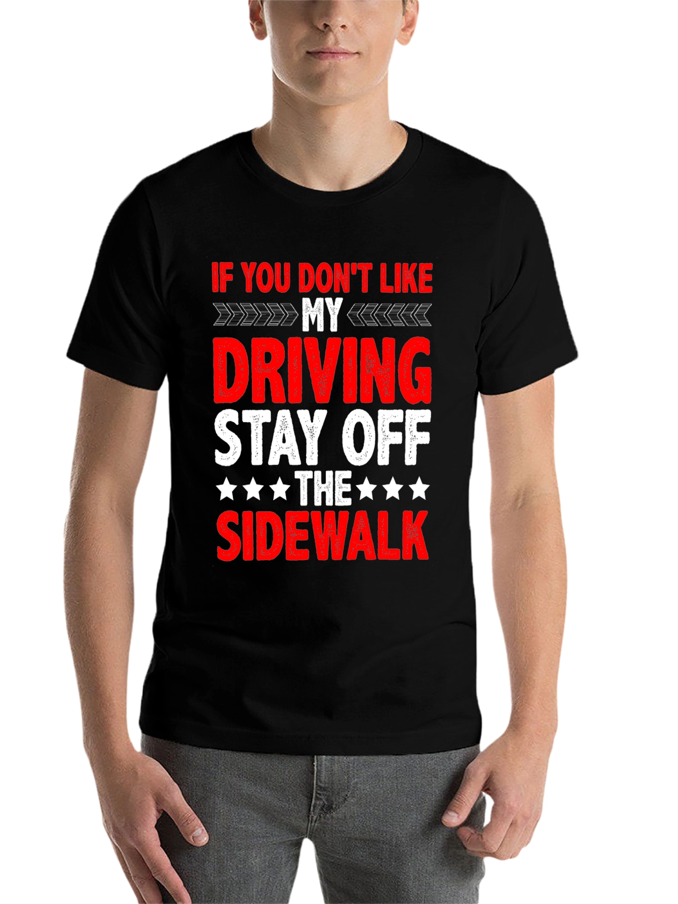 Black Funny Driving T-Shirt - Stay Off Sidewalk view 7