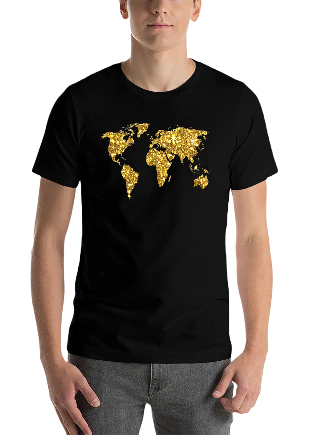 Black Glitter World Map Graphic Tee - Black view 7
