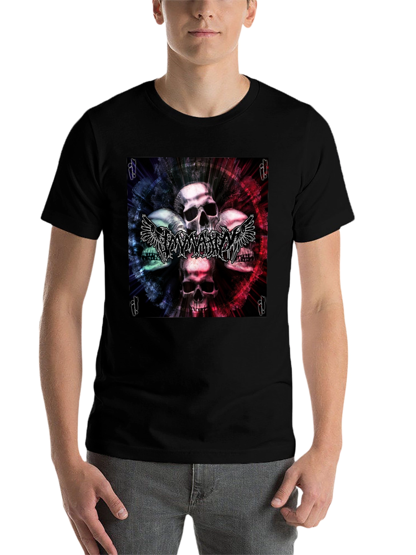 Black Skull & Wings Graphic T-Shirt - Black view 7