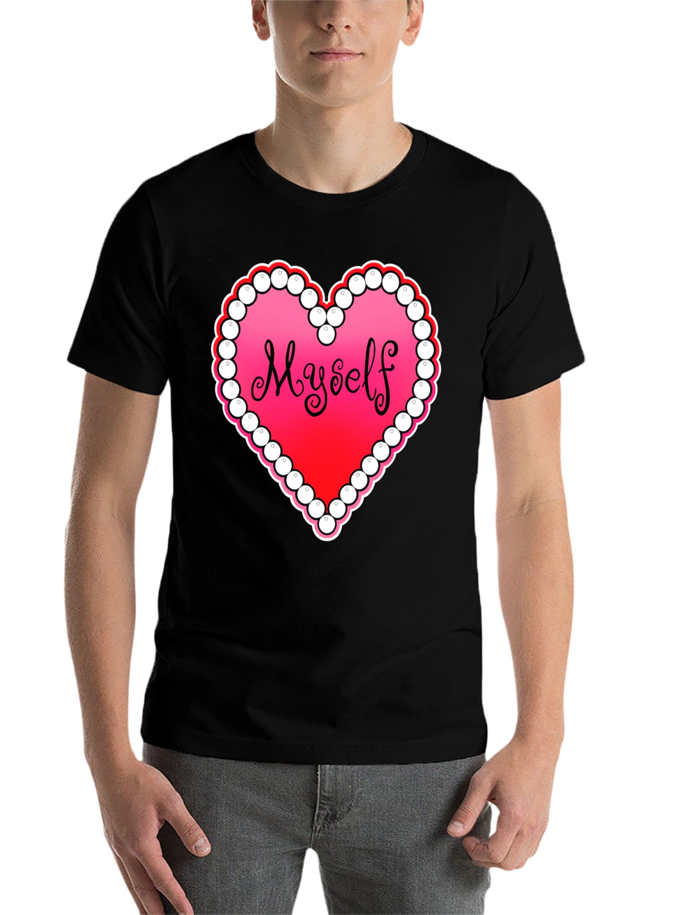 Black Myself Heart Graphic Tee - Black Casual T-Shirt view 7
