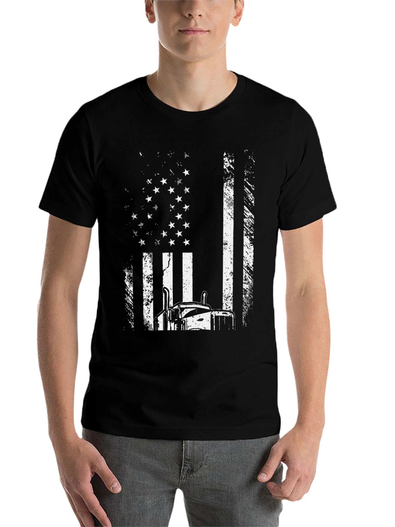 Black Trucker American Flag Graphic Tee - Black view 7