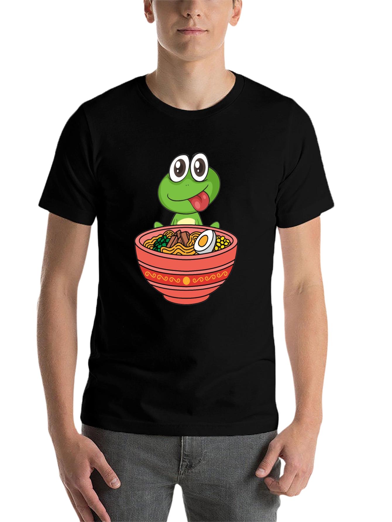 Black Frog Ramen Bowl Graphic Tee - Funny Unisex T-Shirt view 7