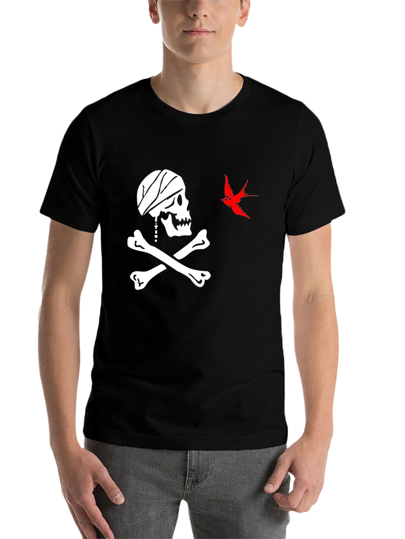 Black Pirate Skull & Sparrow T-Shirt - Black view 7