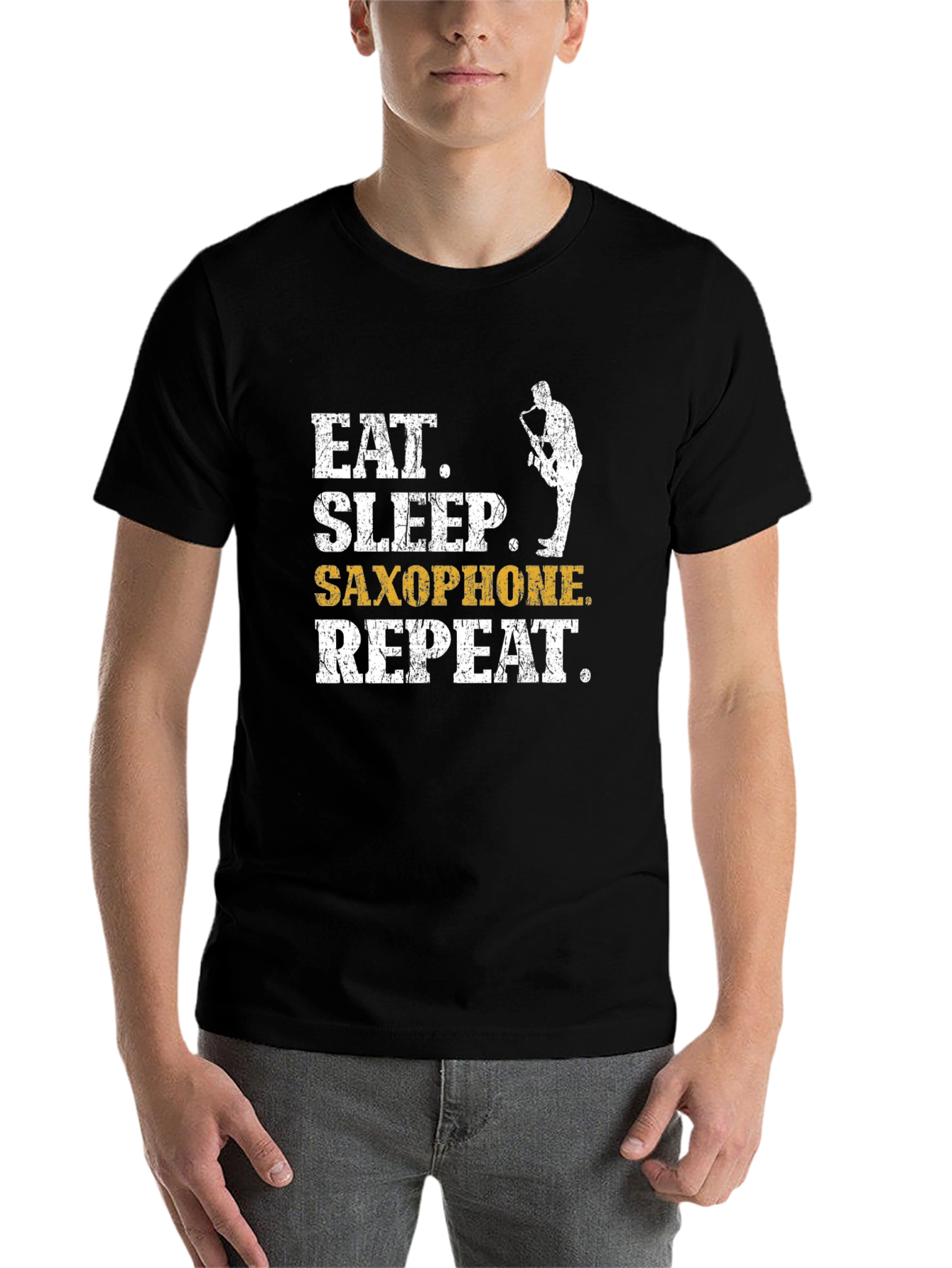 Black Eat Sleep Saxophone Repeat Black Graphic Tee view 7