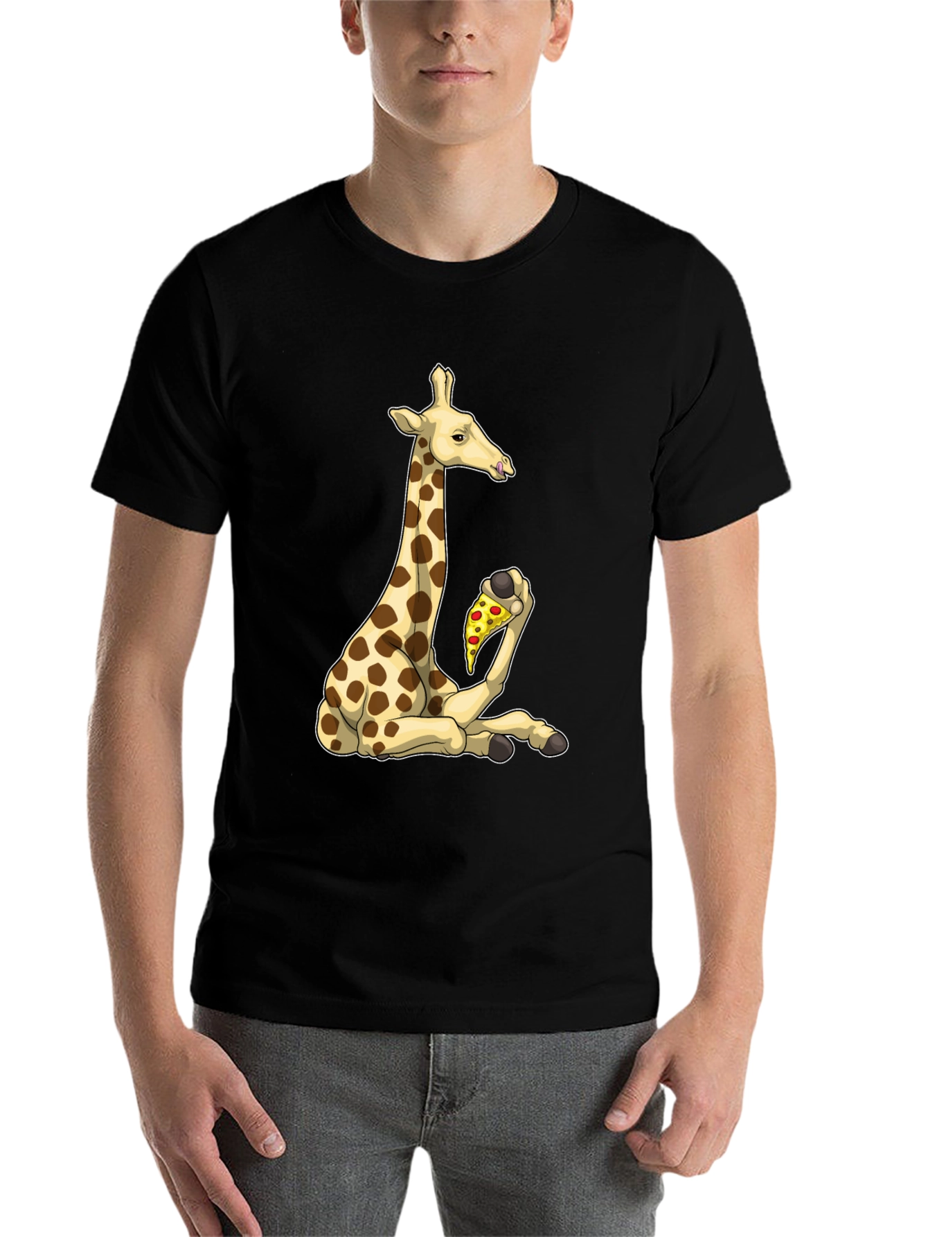 Black Giraffe Pizza T-Shirt - Unique Graphic Tee view 7
