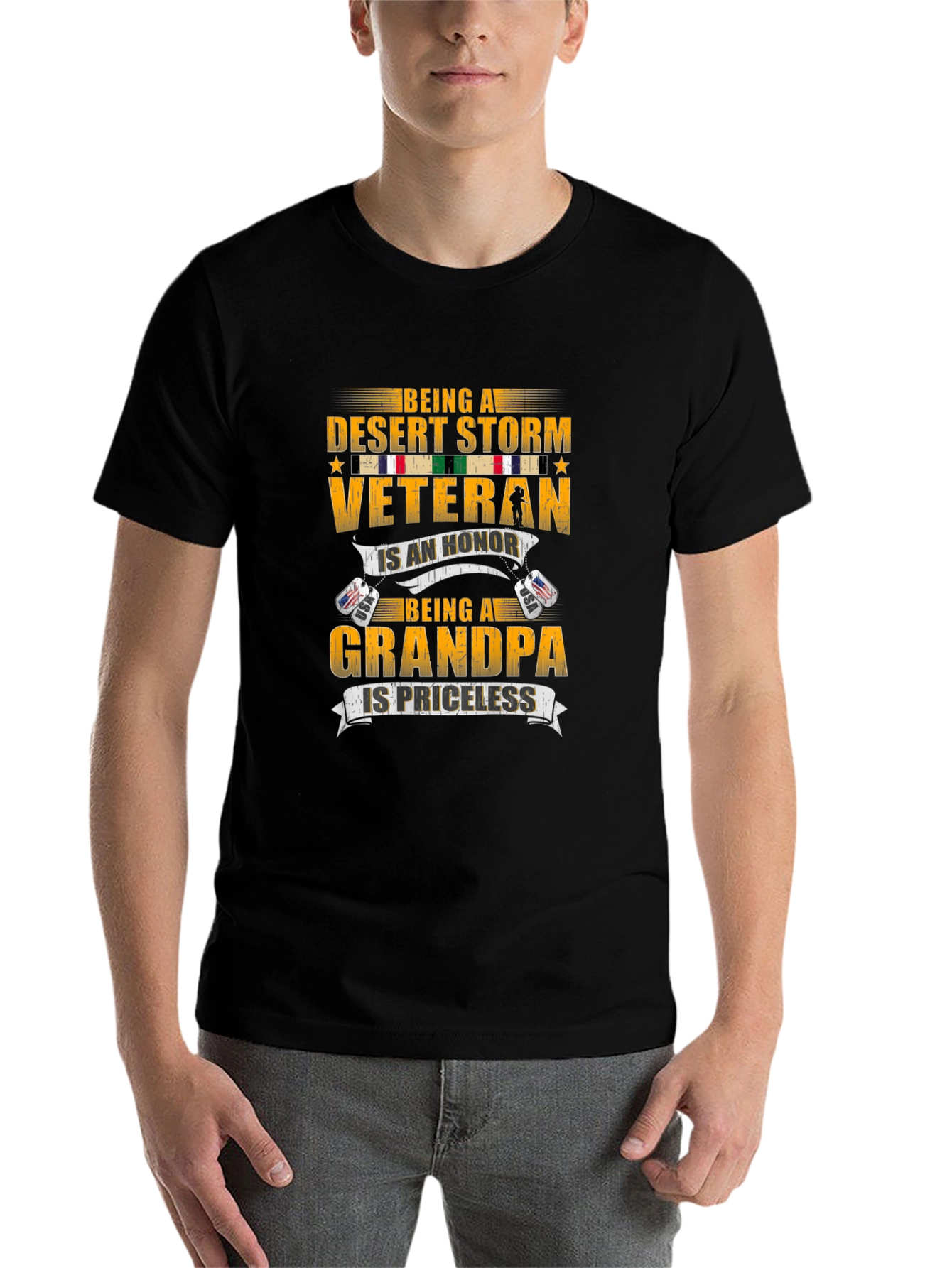 Black Desert Storm Veteran Grandpa Graphic T-Shirt view 7
