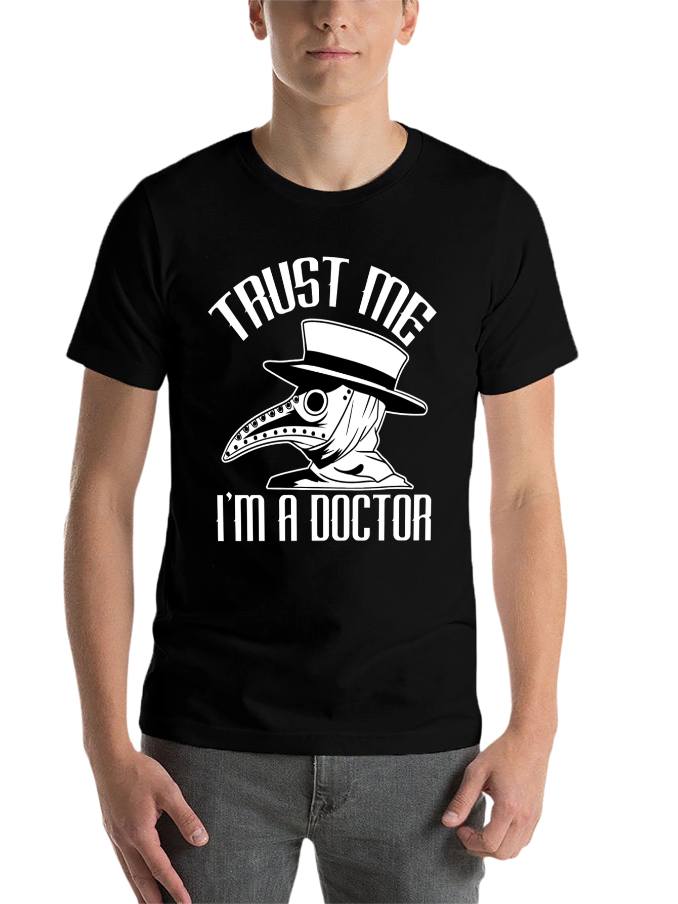 Black Trust Me I'm a Doctor Plague Doctor T-Shirt view 7