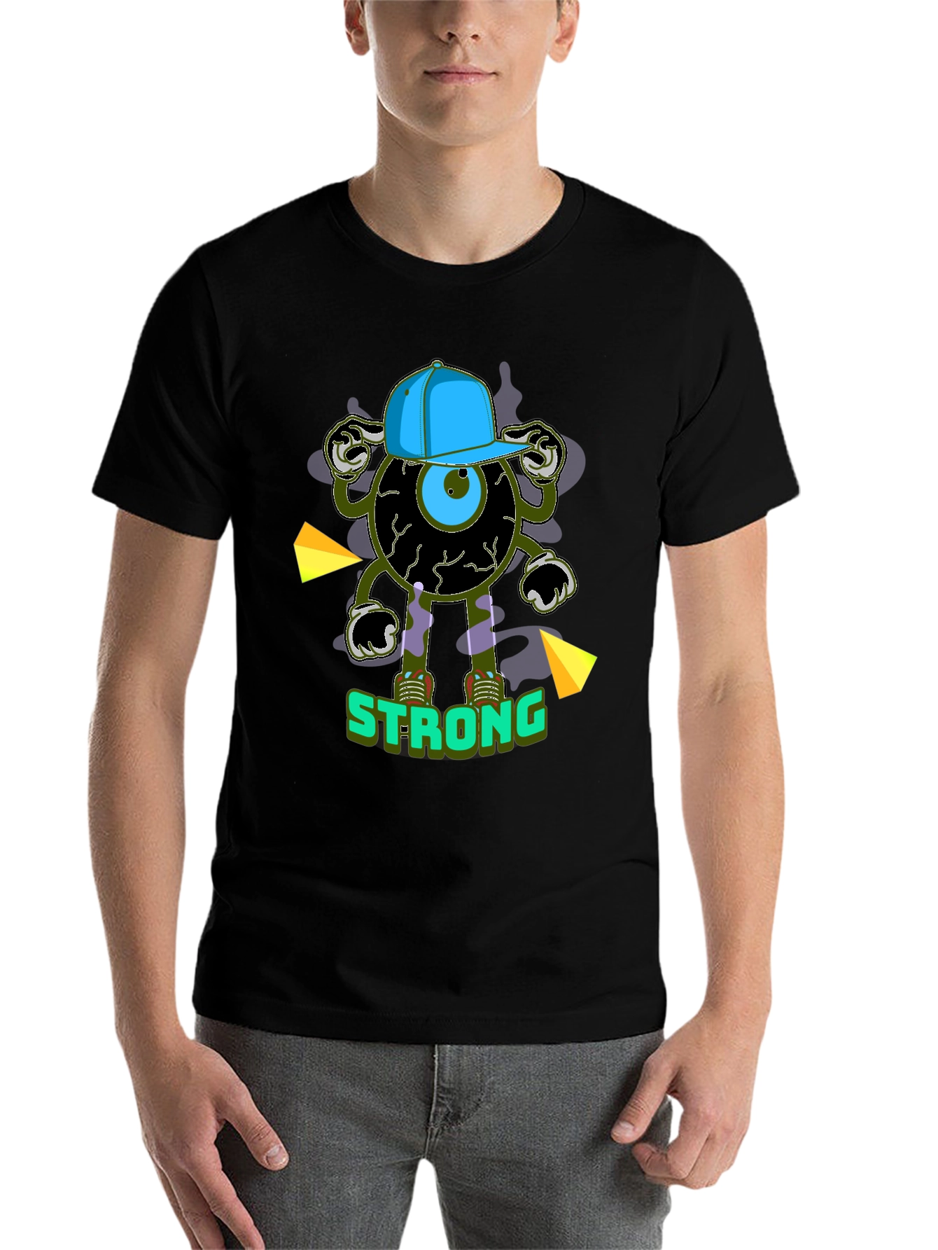Black Strong Eyeball Graphic Tee - Black Cotton view 7