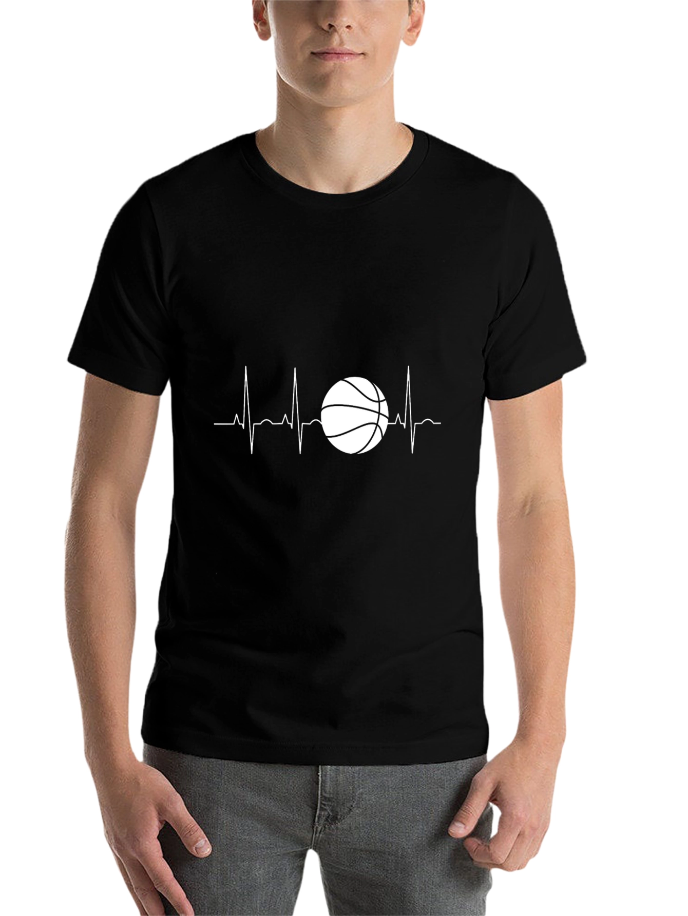 Black Basketball Heartbeat Graphic Tee - Black view 7
