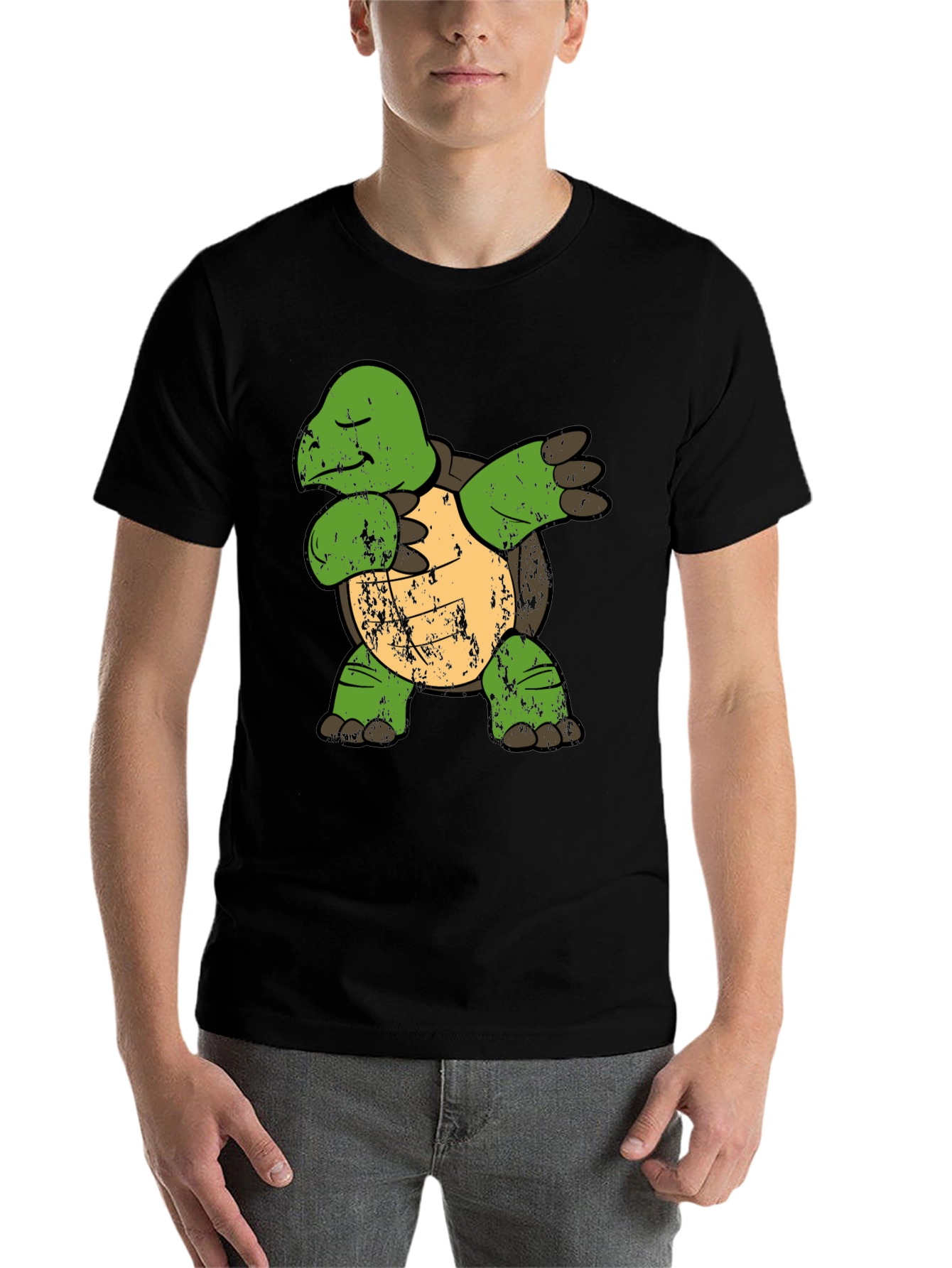 Black Dabbing Turtle Graphic Tee - Cool Novelty Shirt view 7