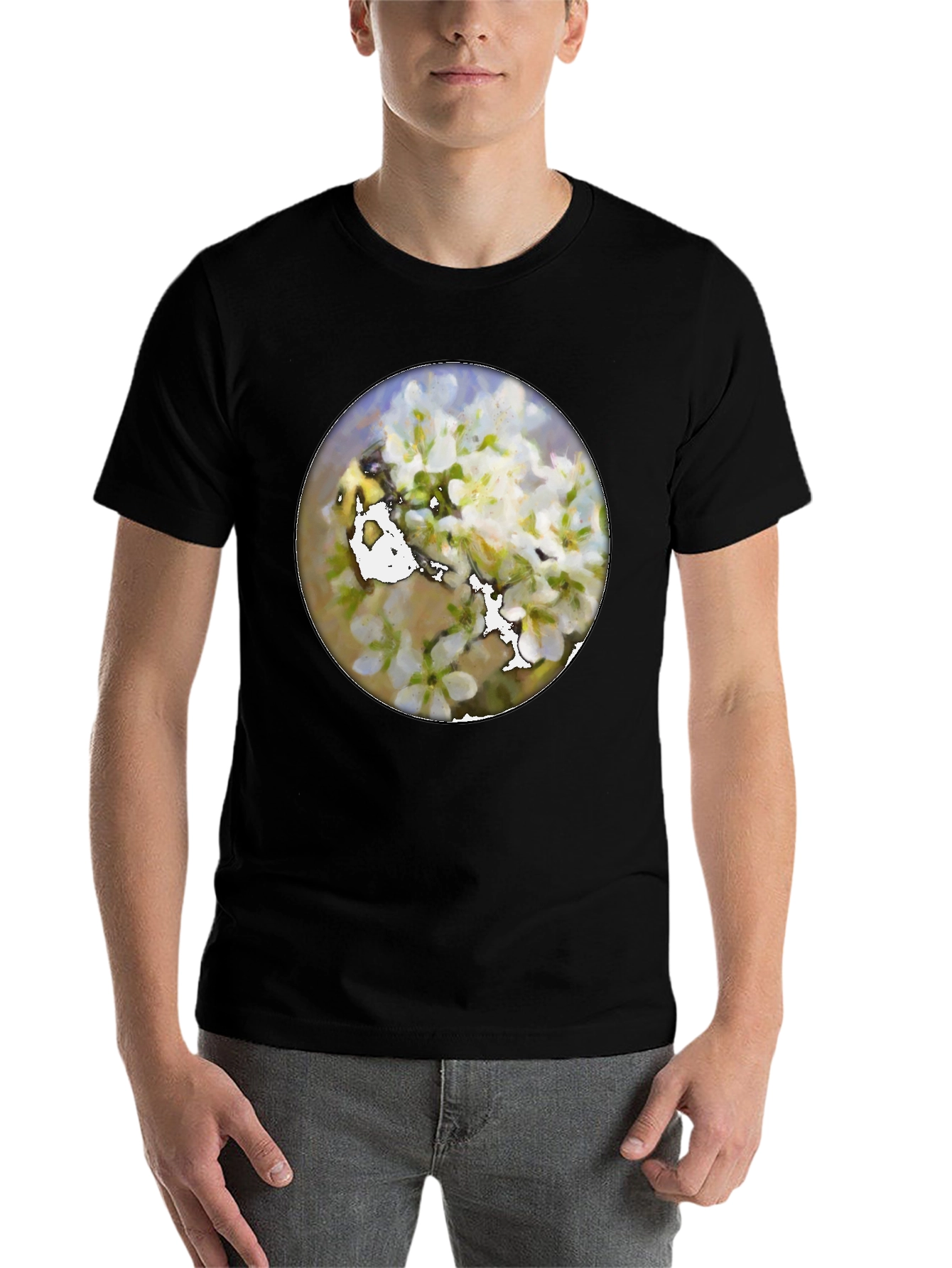 Black Floral Print Crew Neck T-Shirt - Black view 7