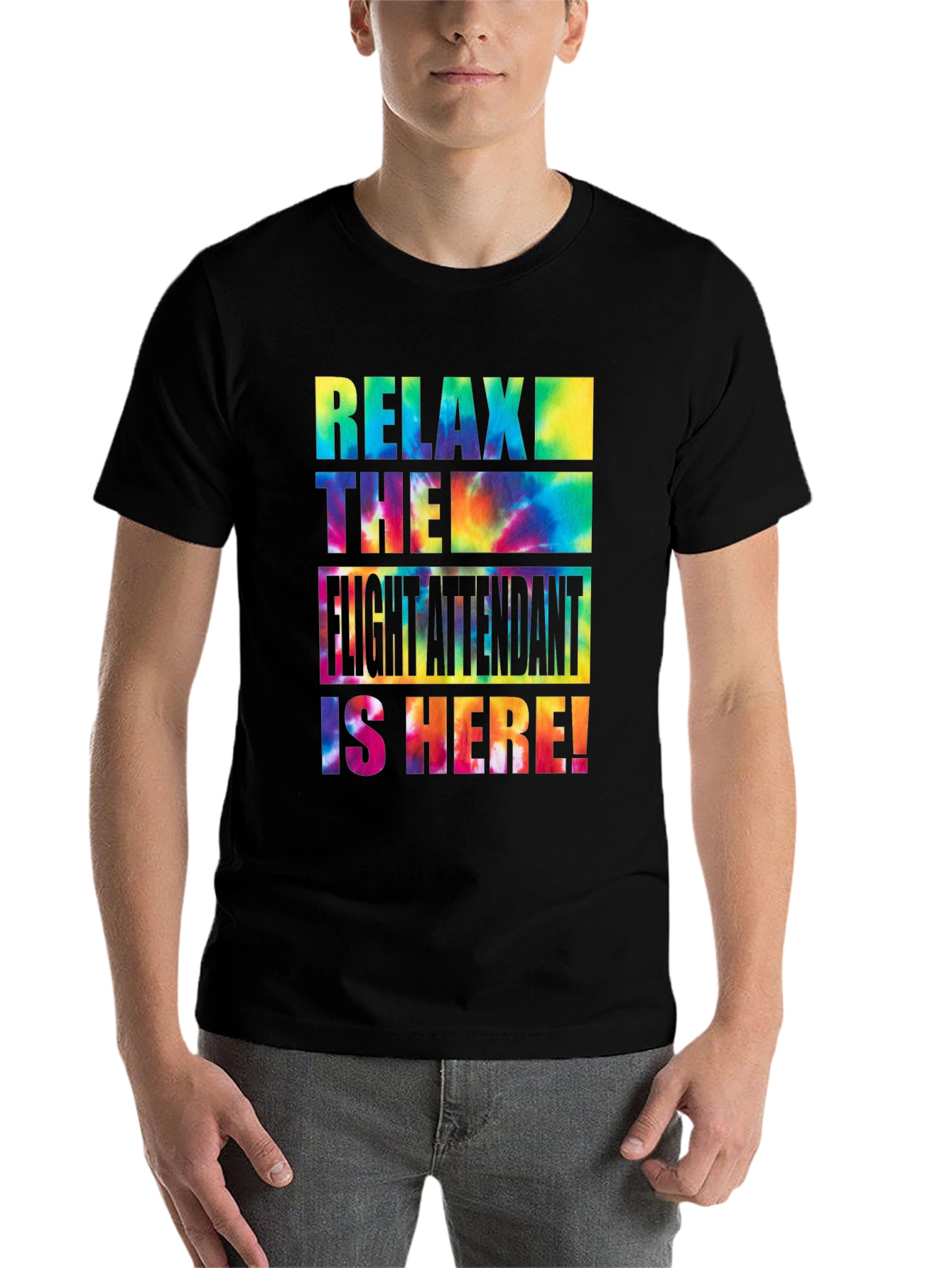 Black Relax Flight Attendant Here Tie Dye T-Shirt view 7