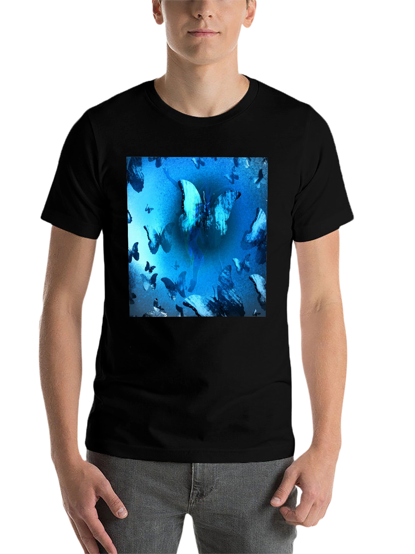Black Butterfly Blue T-Shirt Graphic Tee view 7