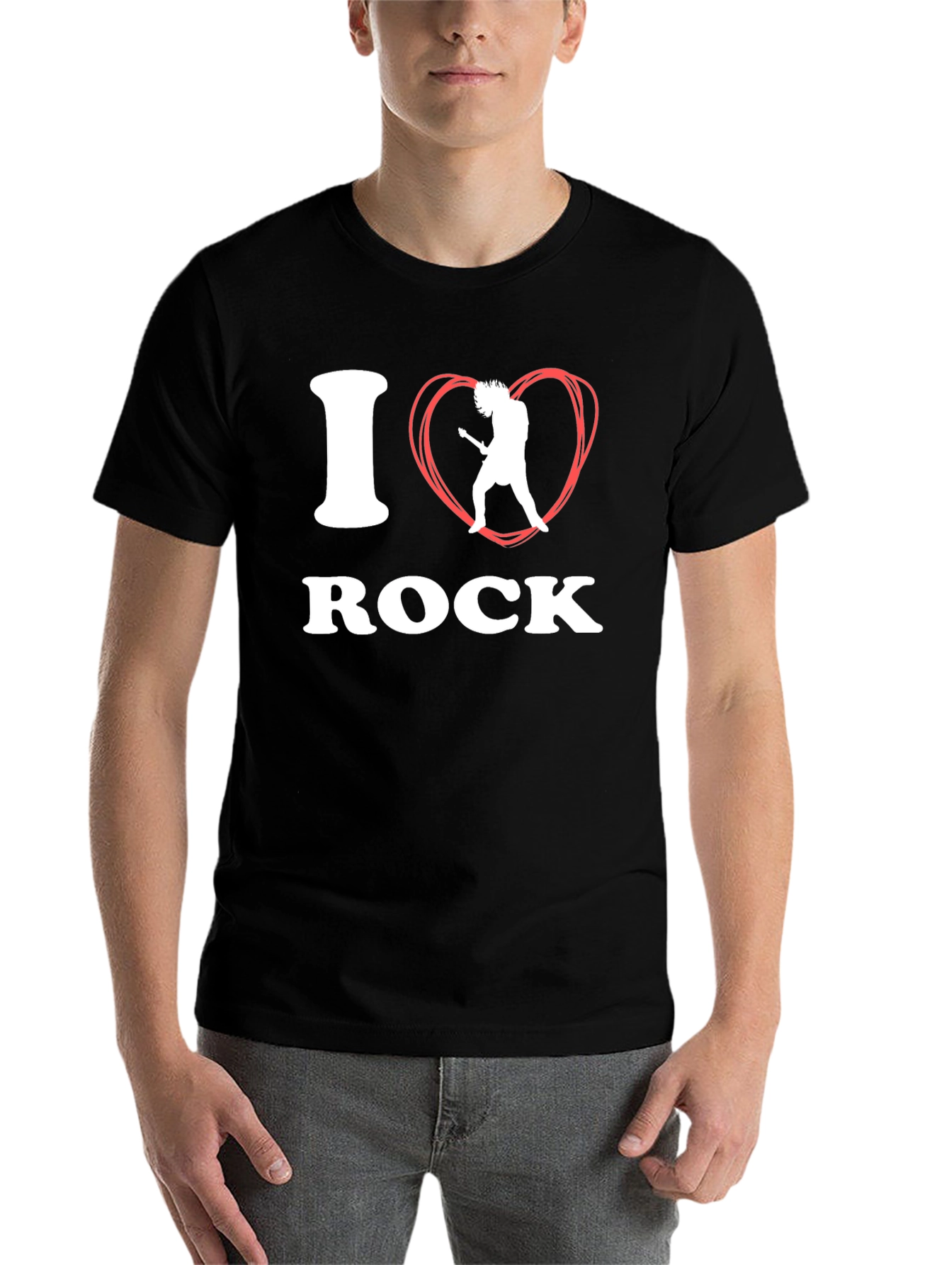Black I Love Rock Music T-Shirt view 7