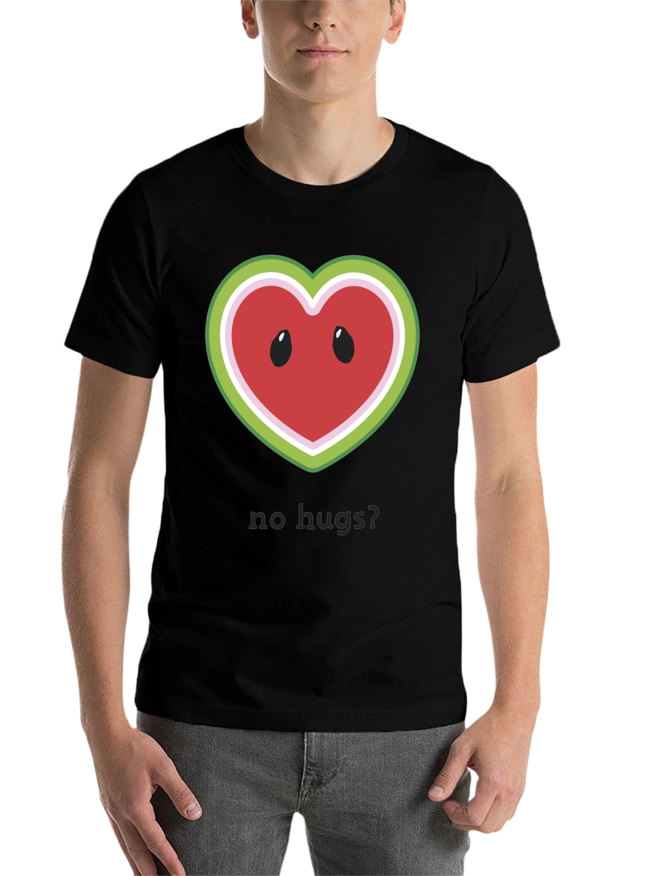 Black No Hugs? Watermelon Heart T-Shirt view 7