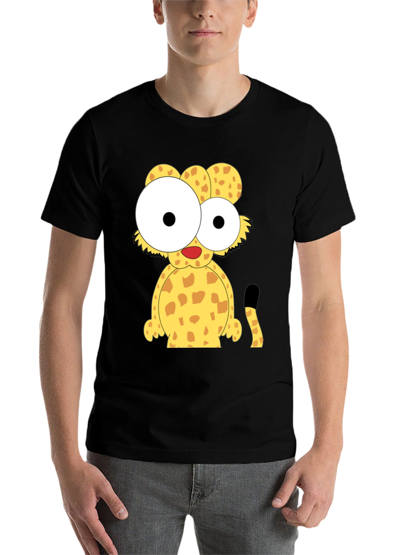 Black Cartoon Cheetah Graphic Tee - Black Cotton T-Shirt view 7