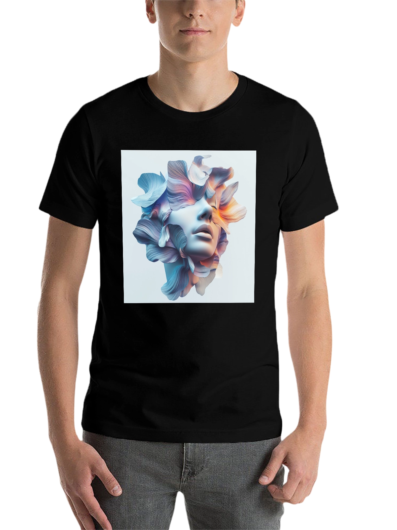 Black Floral Face Graphic Tee - Modern Art T-Shirt view 7