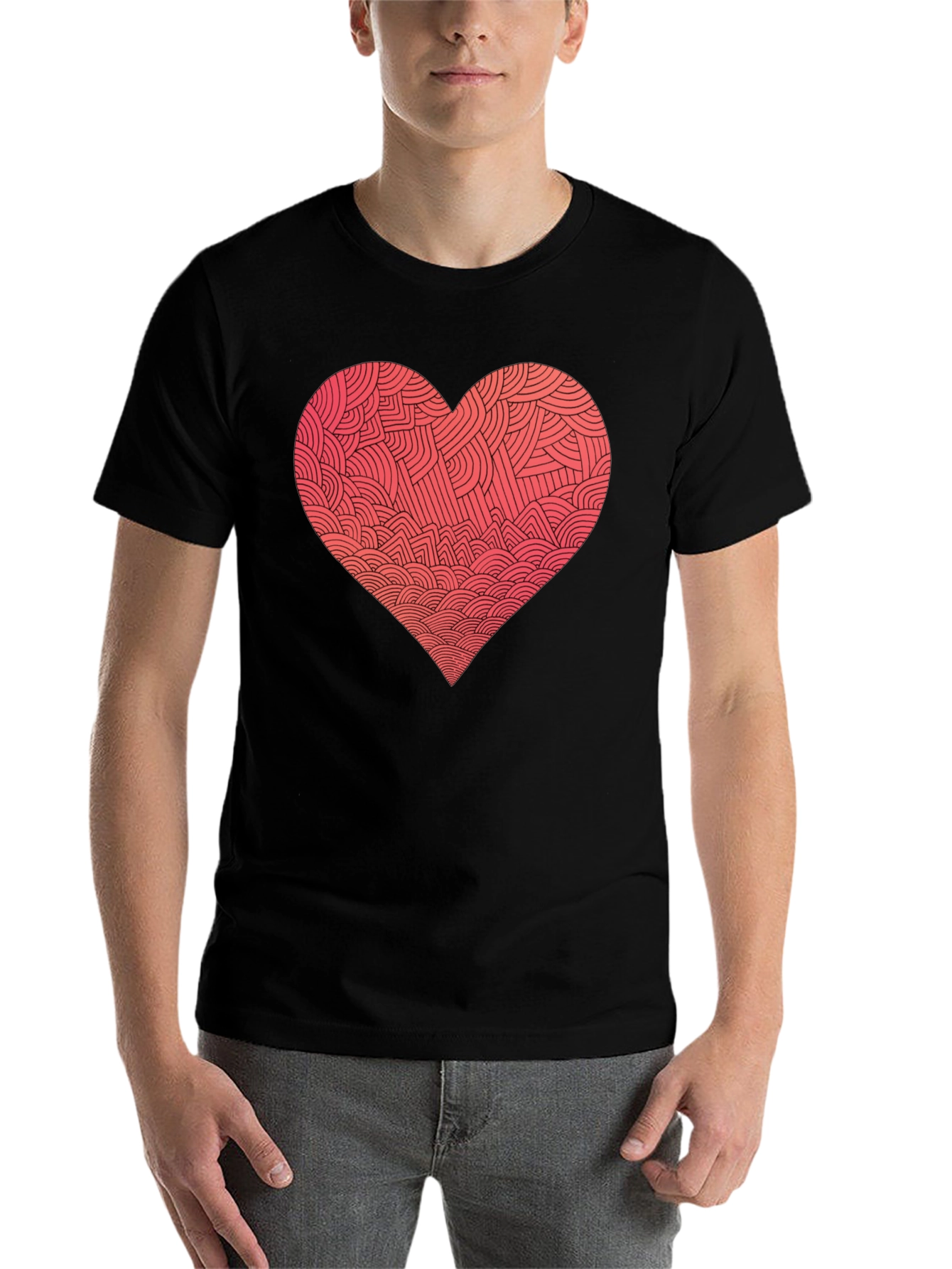 Black Heart Pattern Graphic Tee - Men's Black T-Shirt view 7