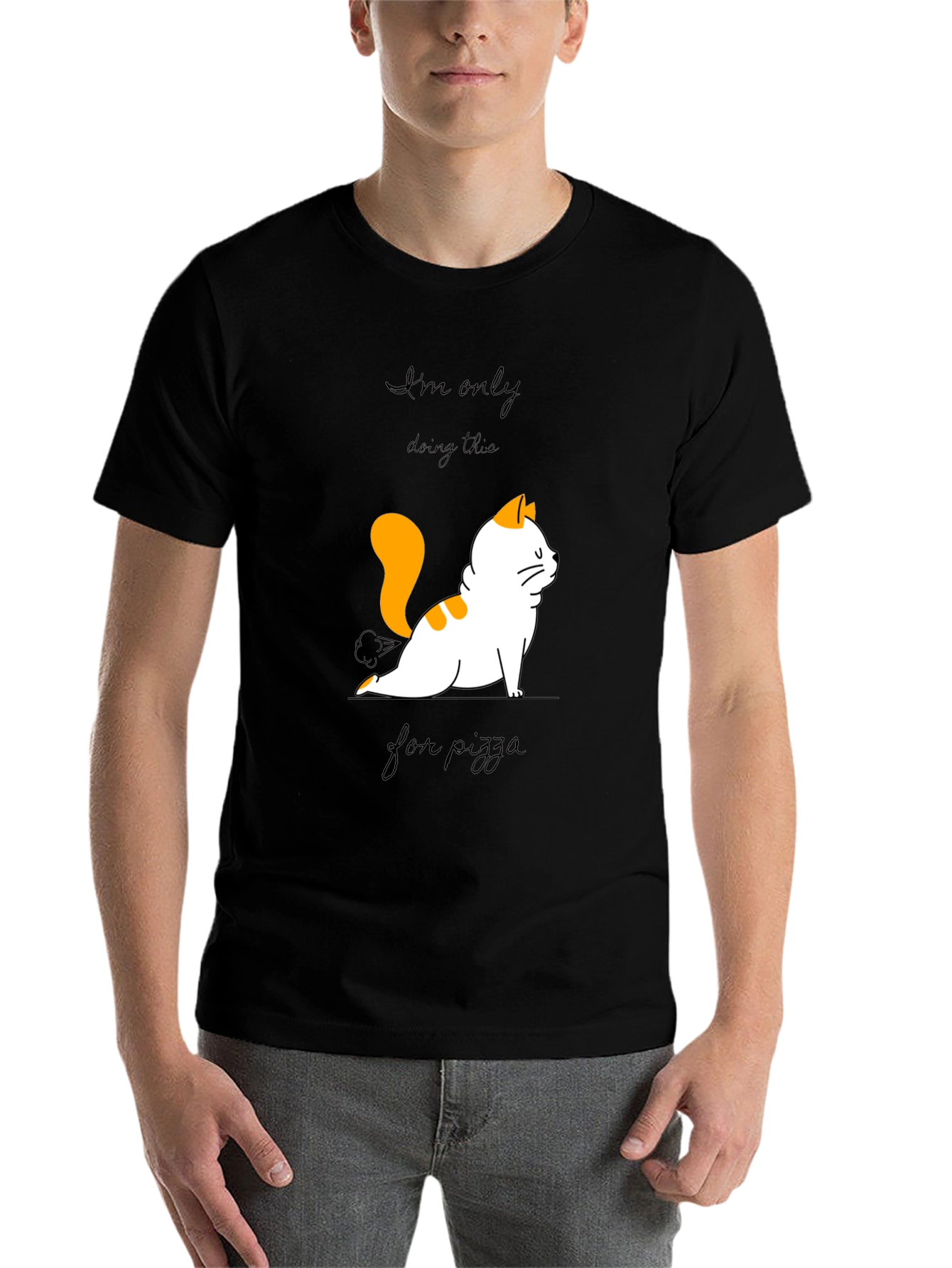 Black Yoga Cat Pizza T-Shirt view 7