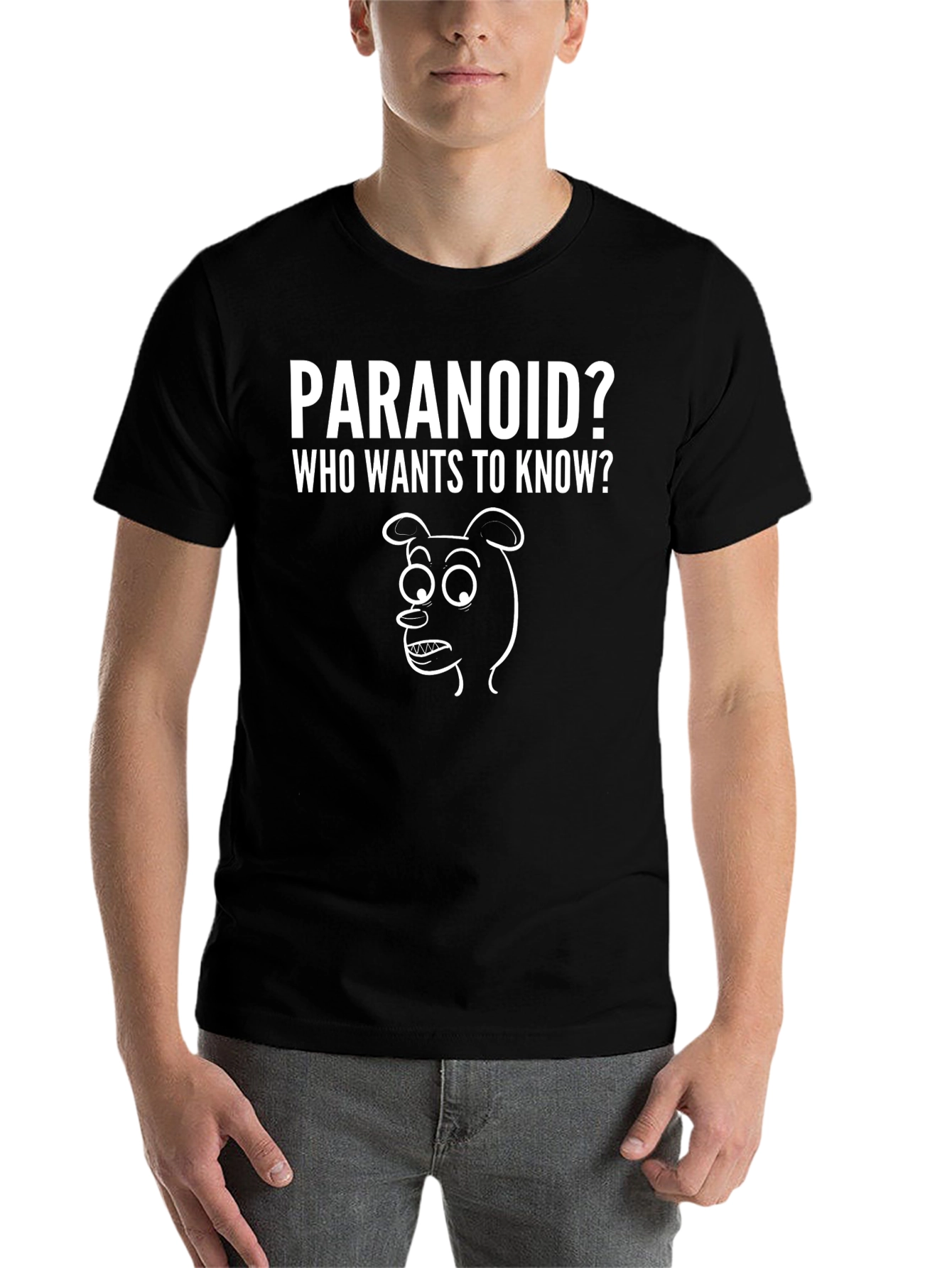 Black Paranoid? Graphic T-Shirt - Funny Cartoon Bear Tee view 7