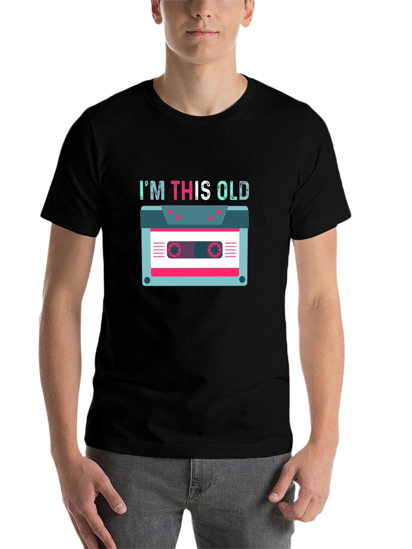 Black I'm This Old Cassette Tape T-Shirt view 7