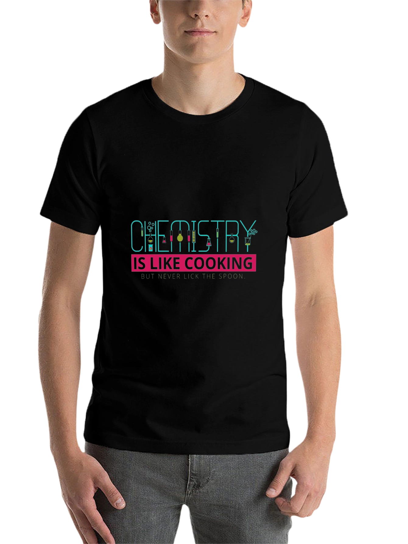 Black Chemistry is Like Cooking Men's Black T-Shirt view 7