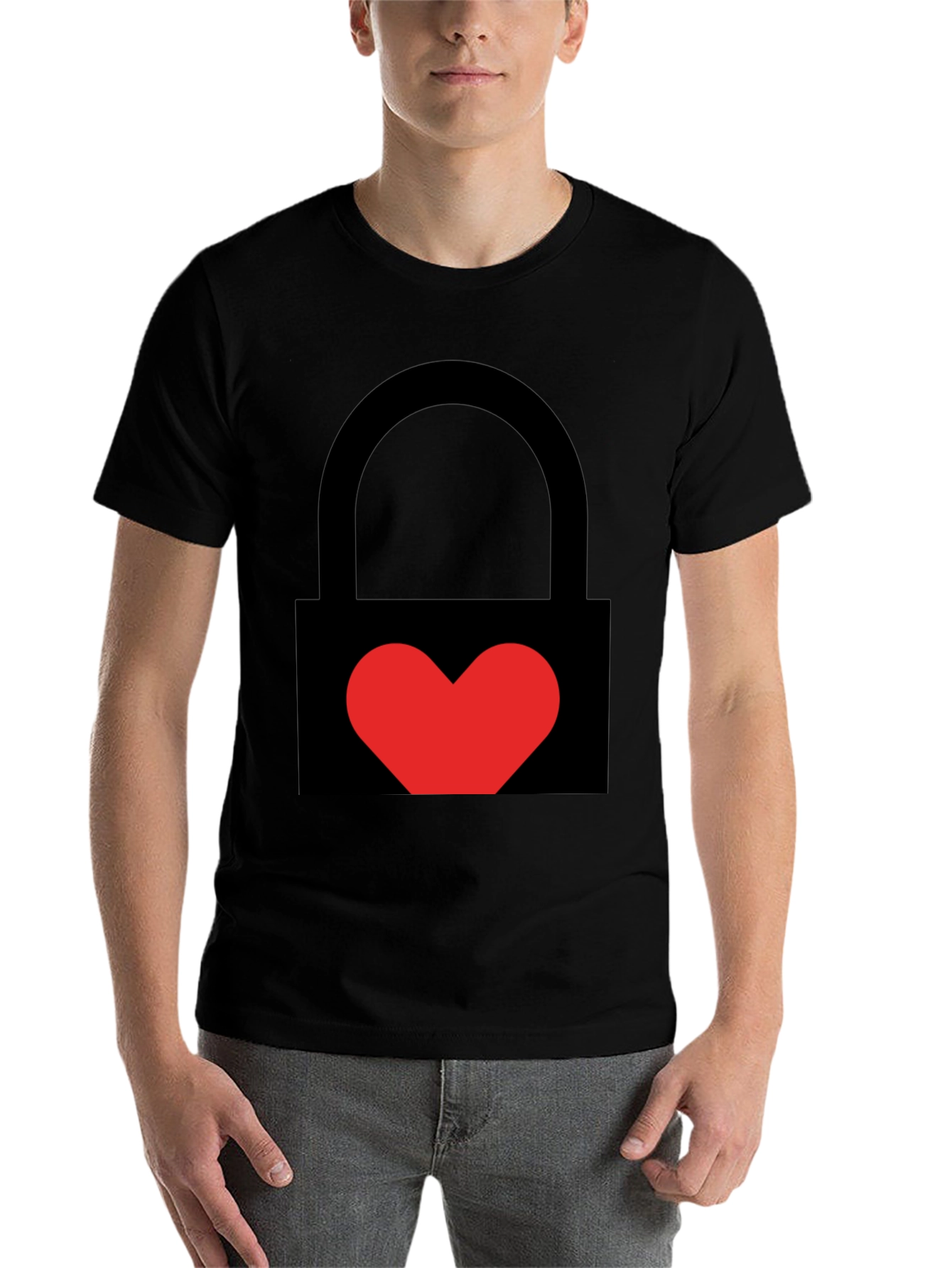 Black Heart Lock Graphic Tee - Stylish Unisex Black T-Shirt view 7