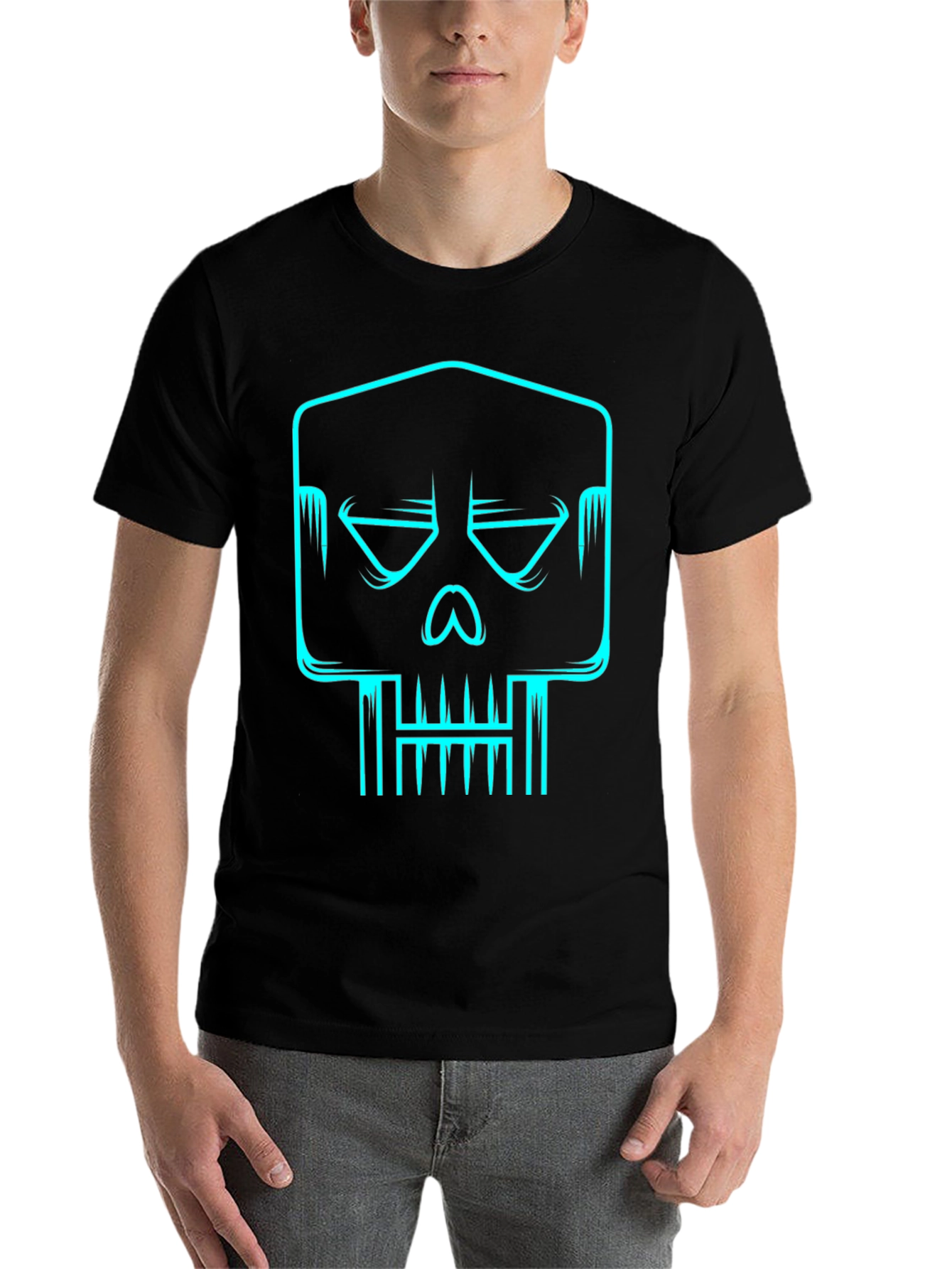 Black Cyber Skull Graphic Tee - Black Cotton T-Shirt view 7