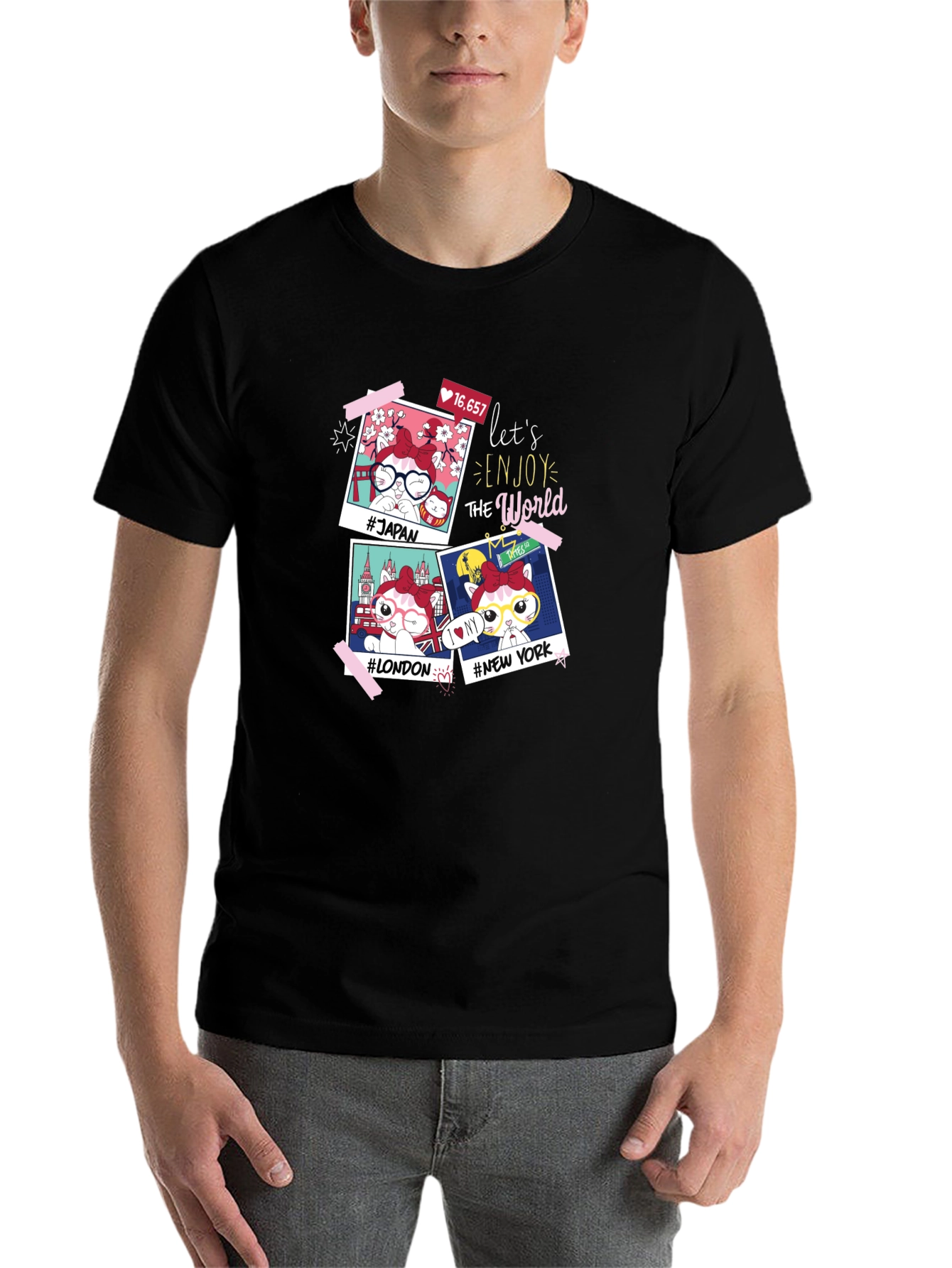 Black World Traveler Cat T-Shirt view 7