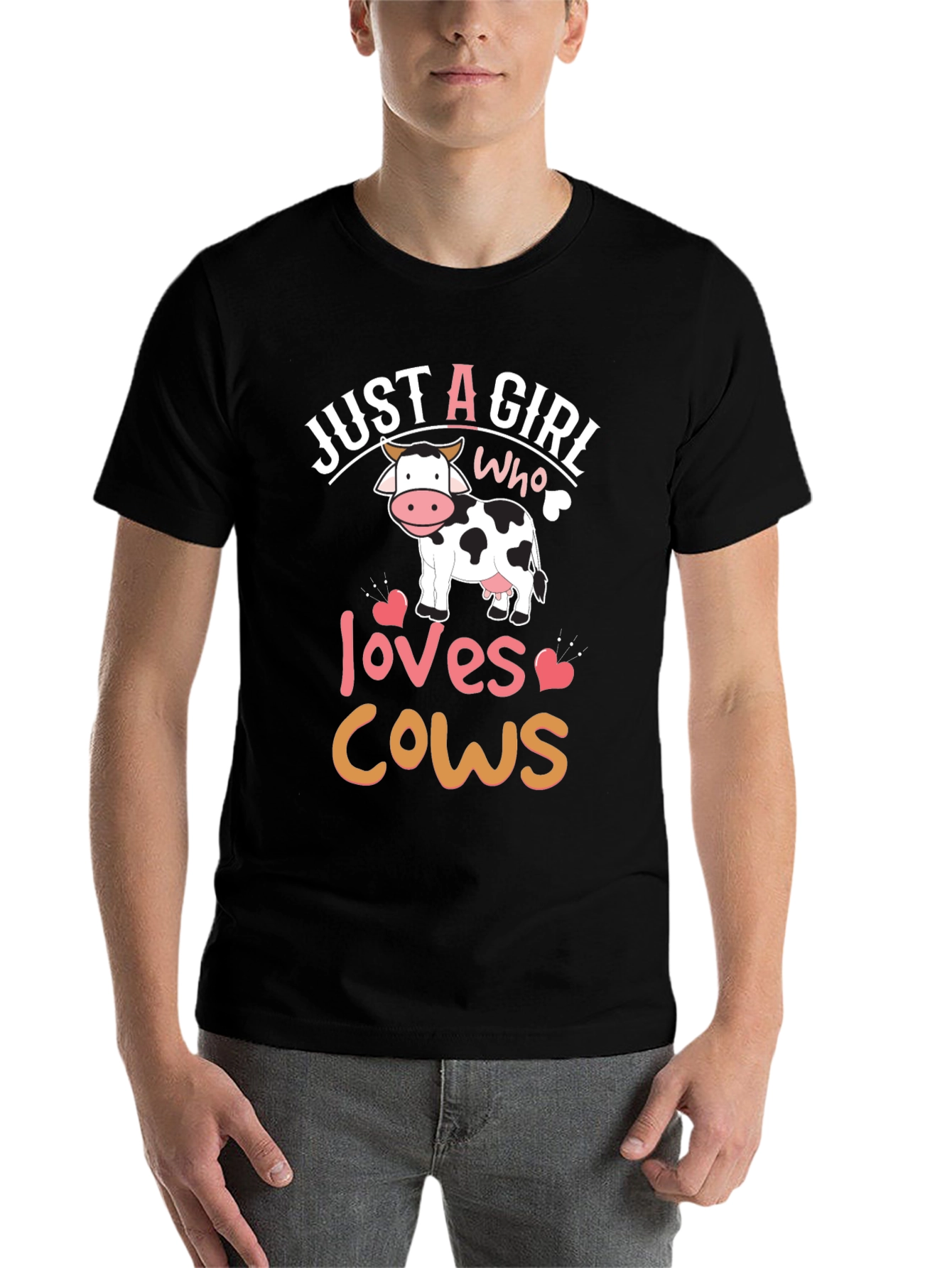 Black Just A Girl Who Loves Cows T-Shirt view 7
