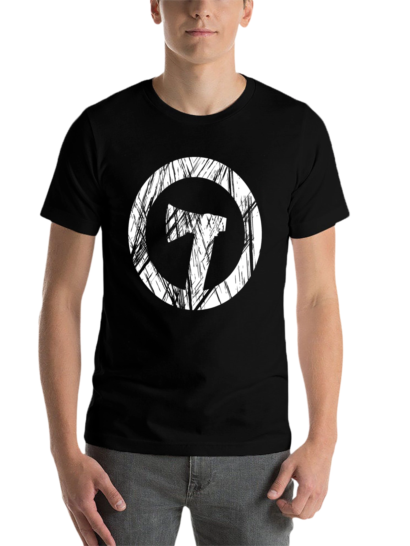 Black Distressed Circle Axe Graphic Black Tee Shirt view 7