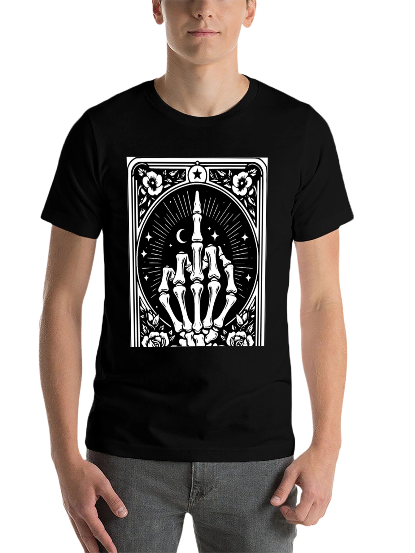 Black Skeleton Hand Graphic Black T-Shirt view 7